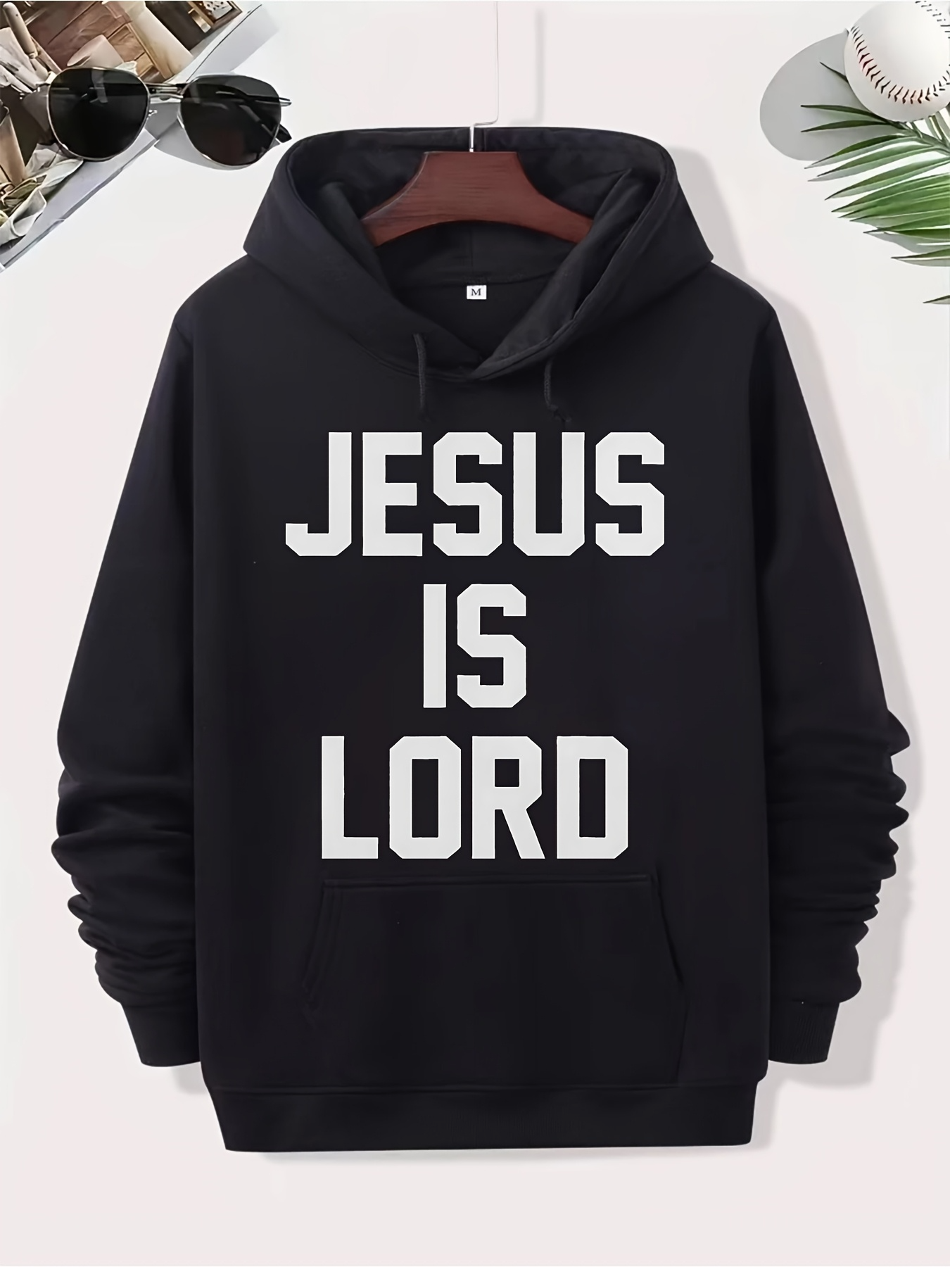 Tailorly Men's Printed Hoodie - Jesus Is Lord Bold White Lettering On Minimalist Black Hoodie