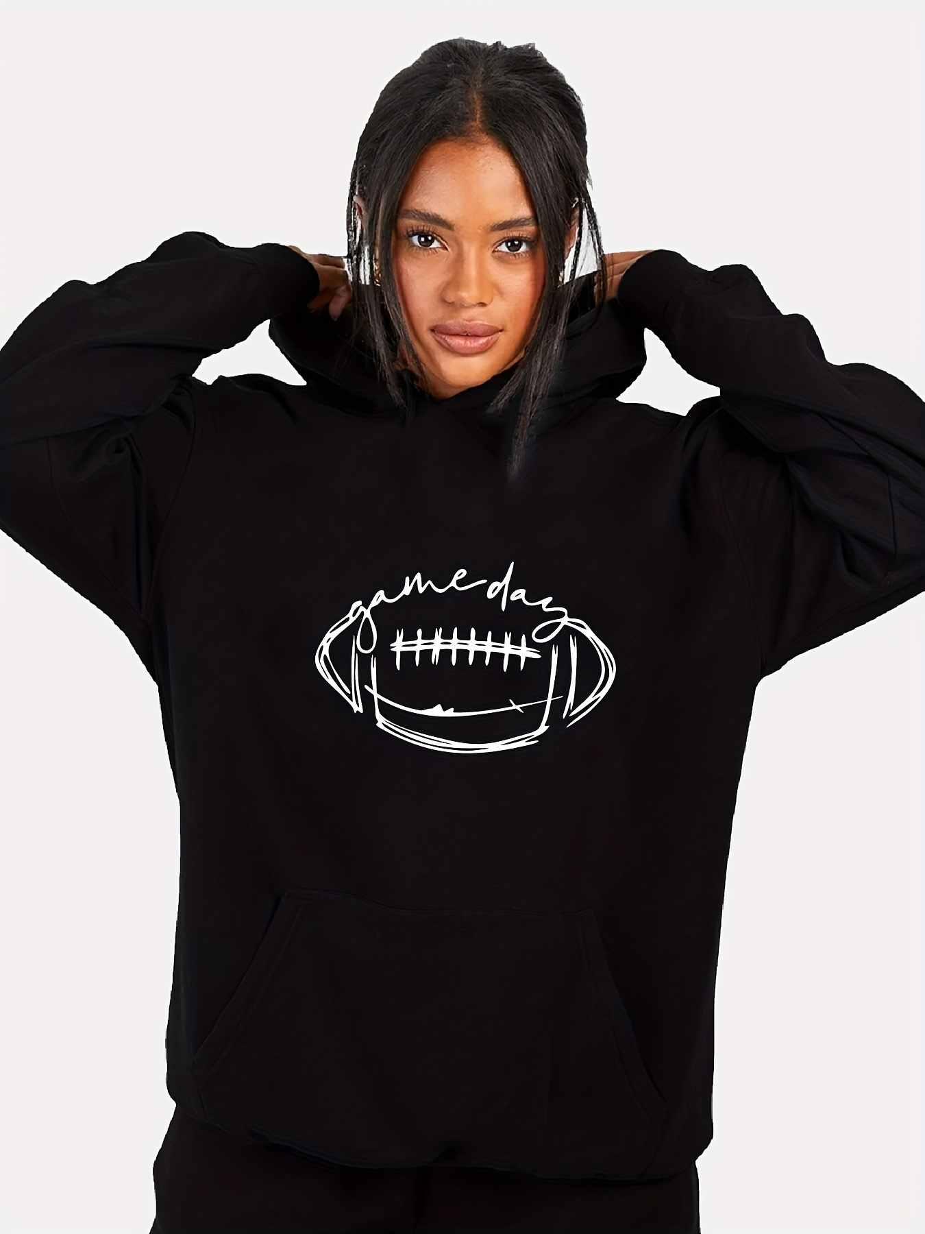 Tailorly Women's Printed Hoodie - Game Day Sketchy Lines Graphic Football
