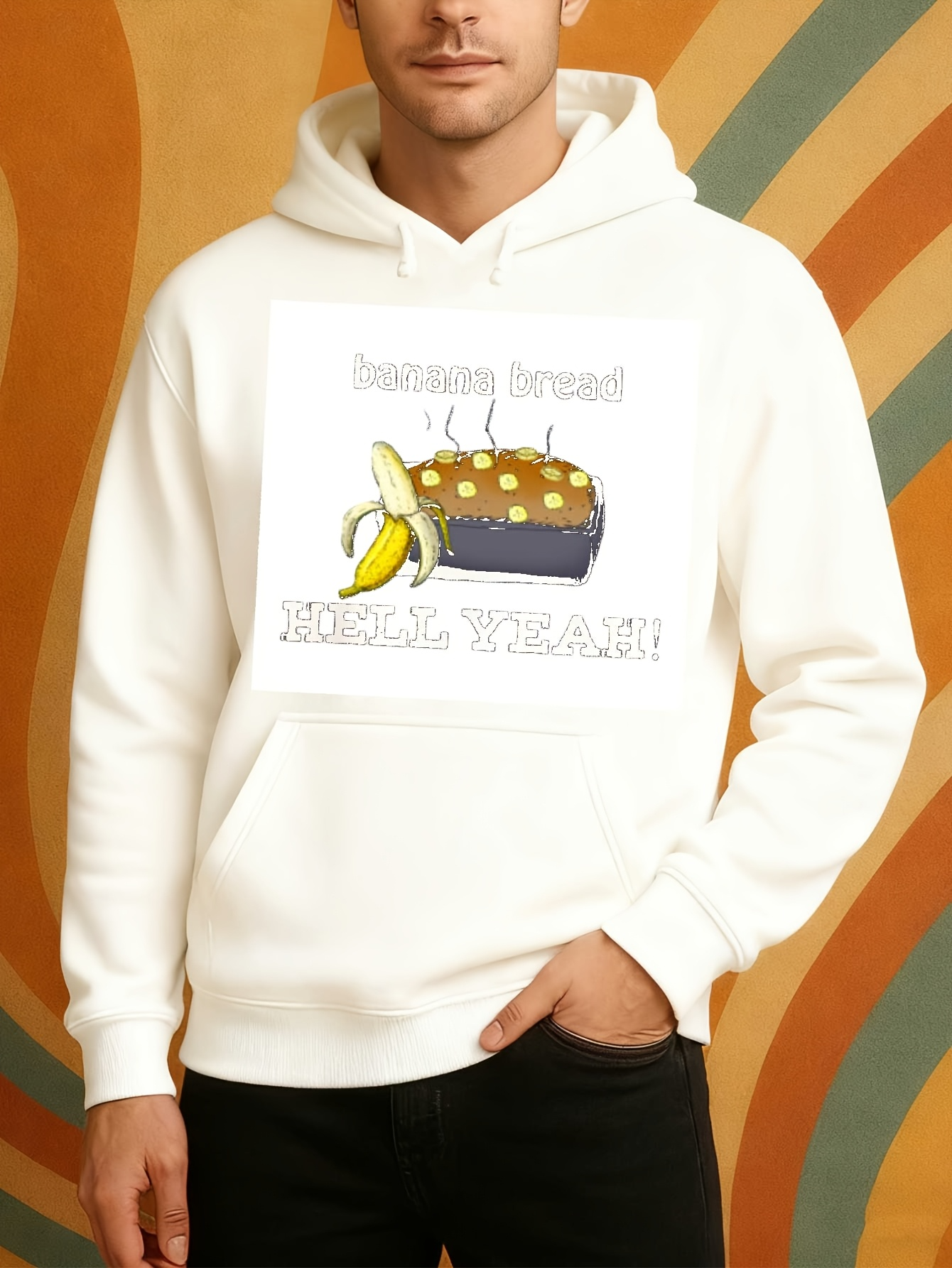 Tailorly Men's Printed Hoodie - Banana Bread With Cartoon Banana Beside Sliced Loaf