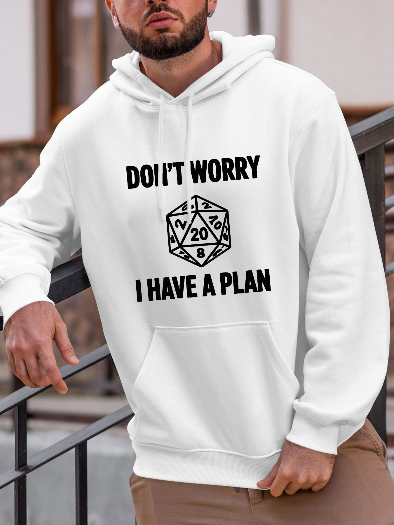 Tailorly Men's Printed Hoodie - Dont Worry I Have A Plan With Twenty Sided Dice Graphic