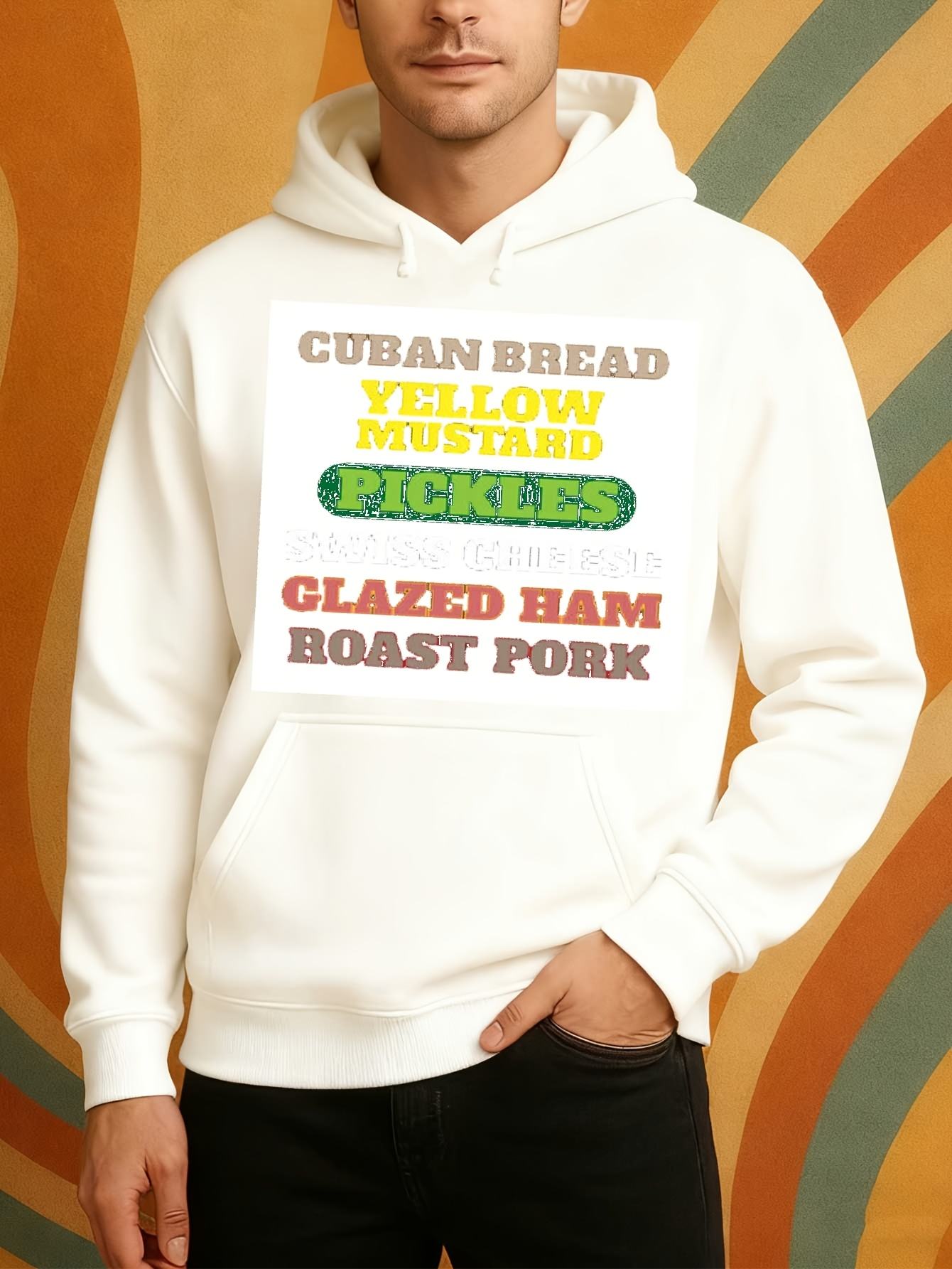 Tailorly Men's Printed Hoodie - Cuban Bread With Yellow Mustard Pickles Glazed Ham Roast Pork Hoodie