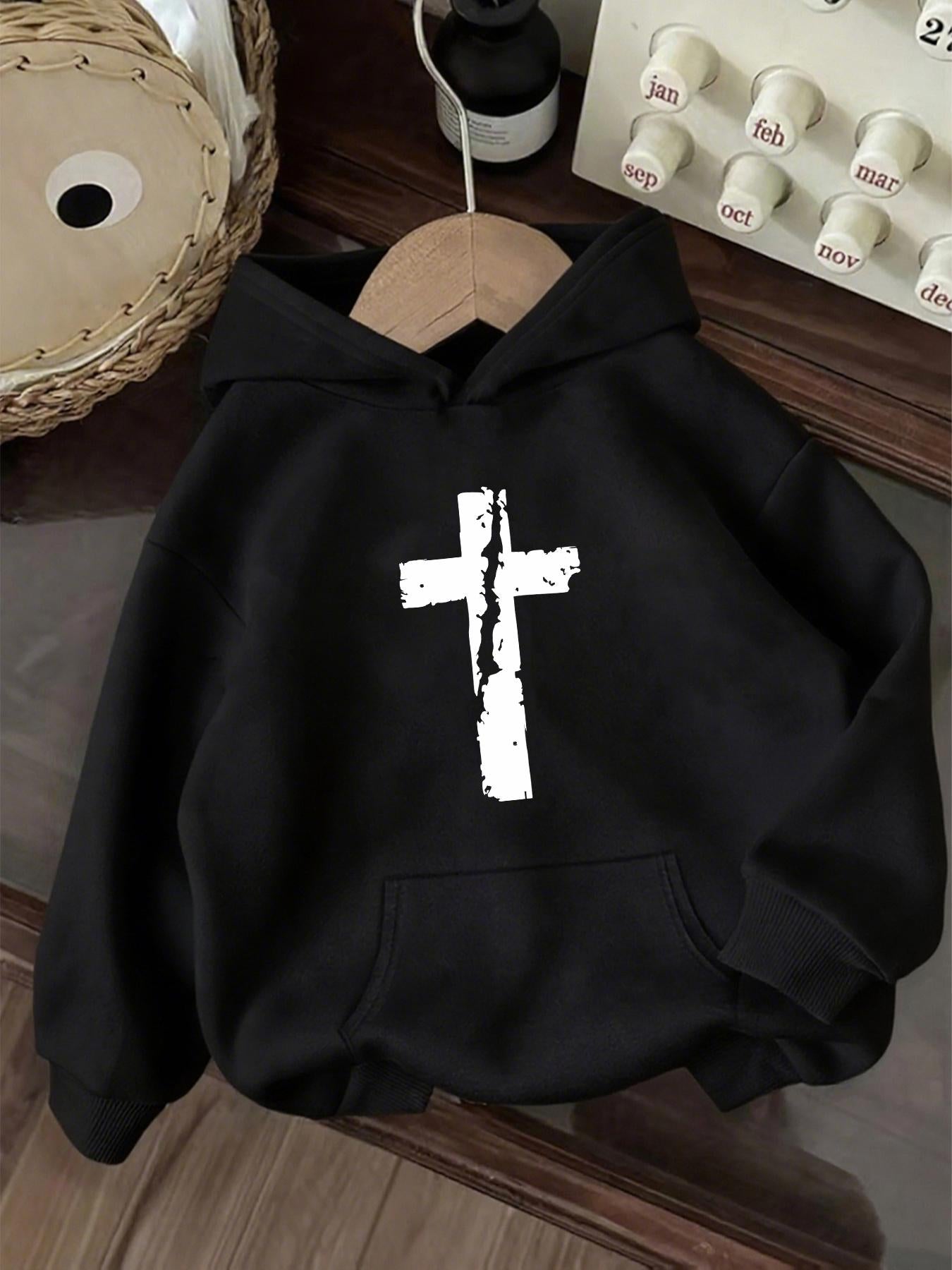 Tailorly Women's Printed Hoodie - Textured Grunge Brushstroke With Abstract Graphic Cross