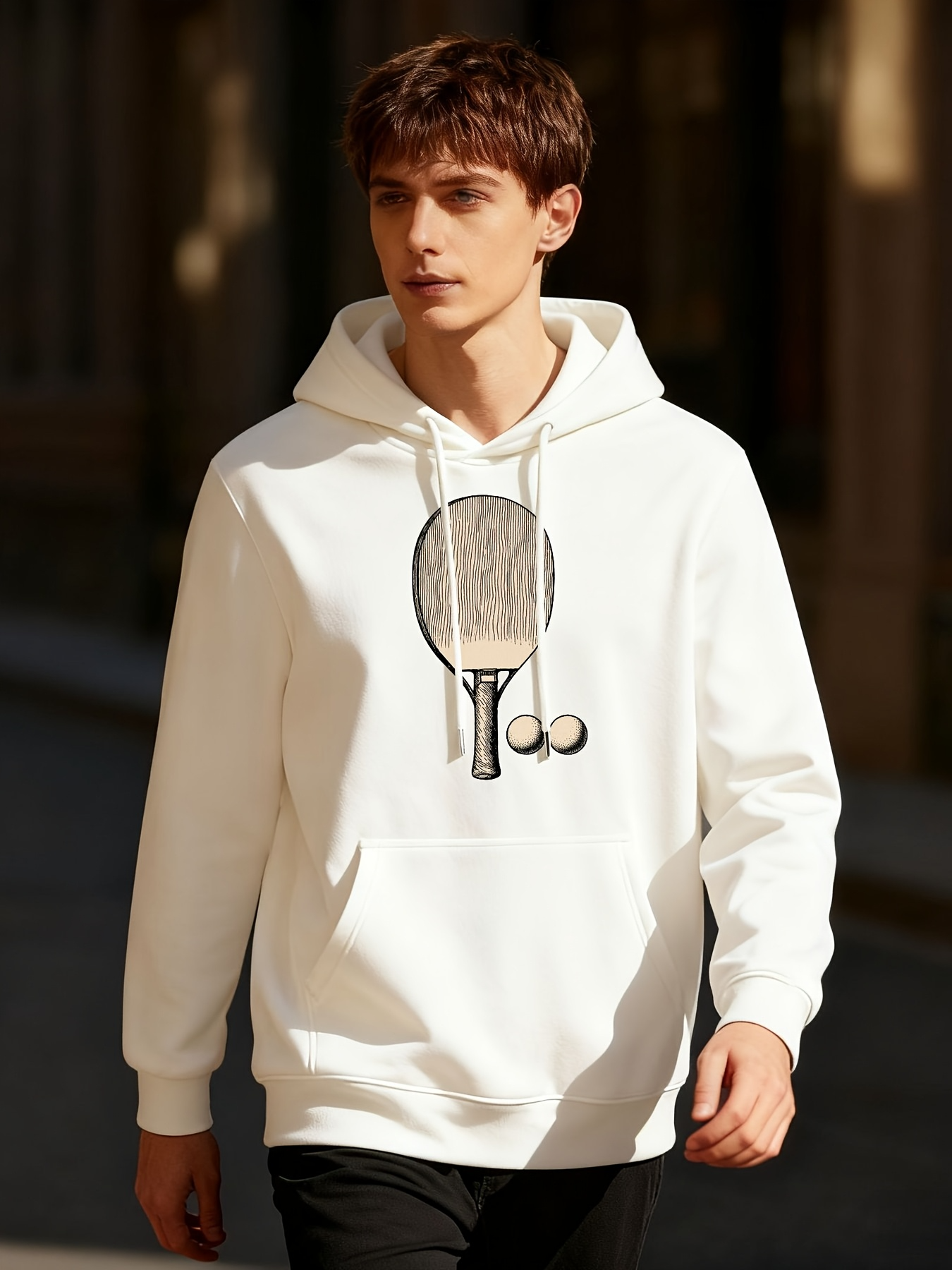 Tailorly Men's Printed Hoodie - Minimalist Court Lines With Racket And Tennis Ball Design Hoodie