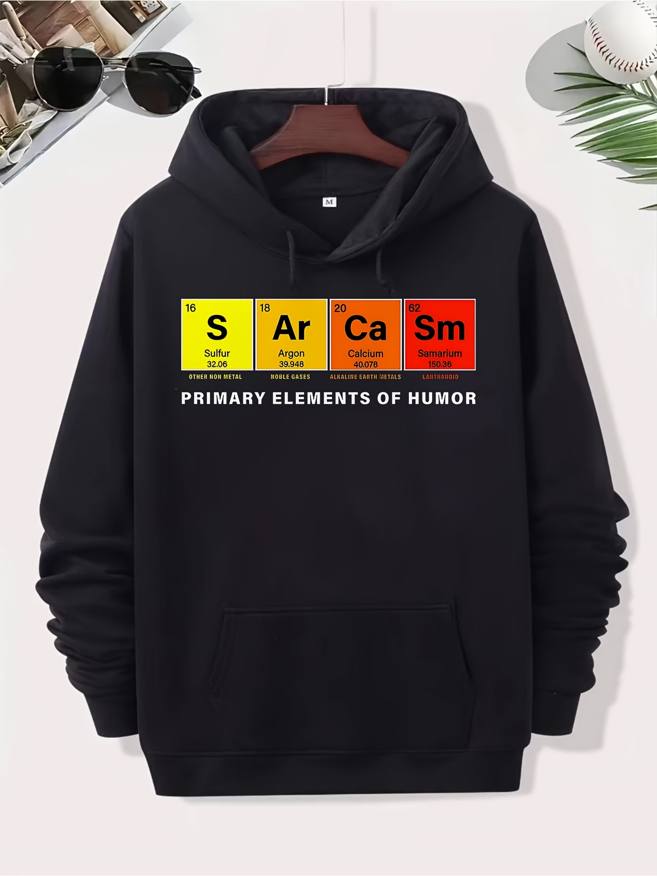 Tailorly Men's Printed Hoodie - Sarcasm Colorful Periodic Table Blocks On Black Hoodie