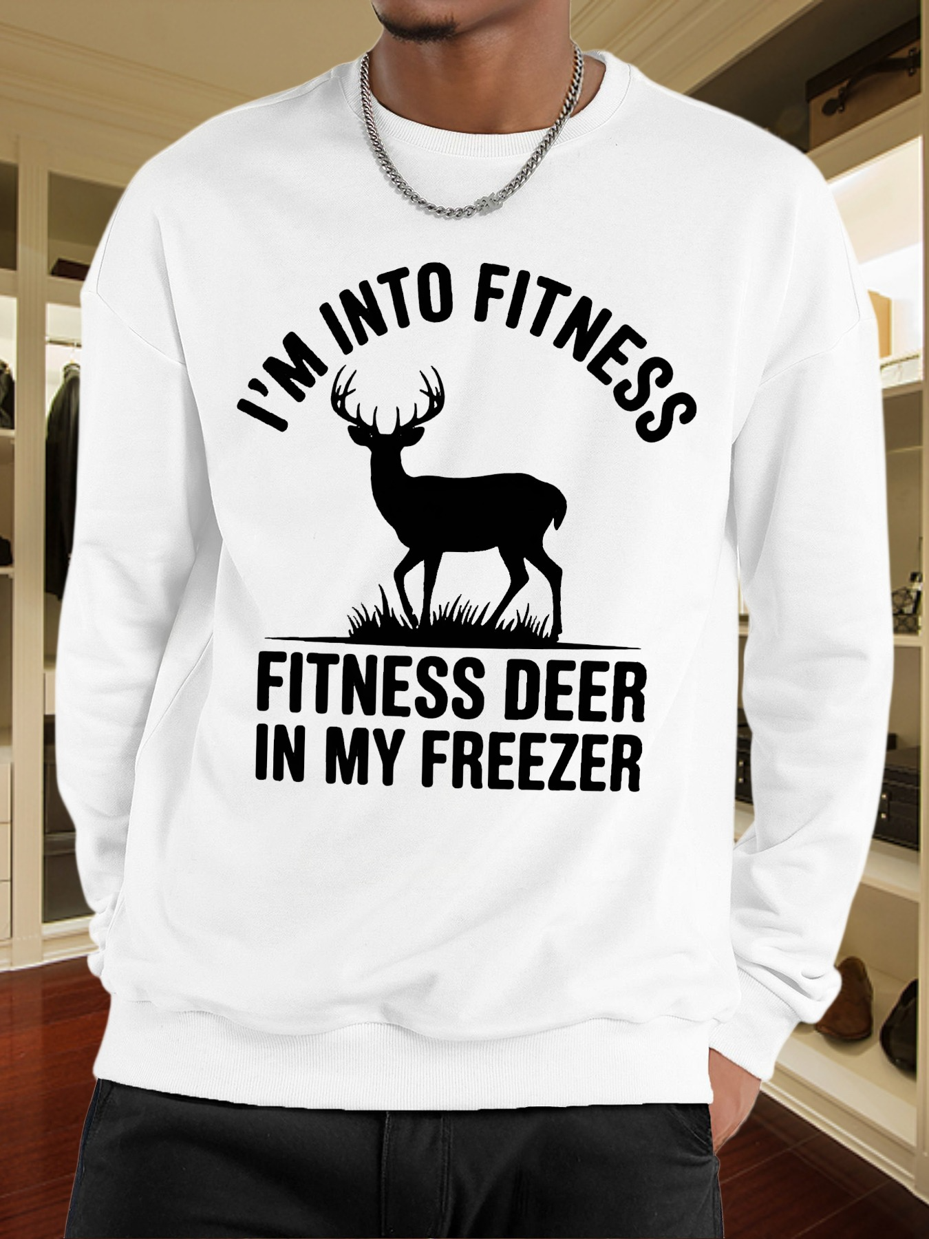 Tailorly Men's Printed Hoodie - Im Into Fitness Eating Fresh Grassland Deer In My Freezer