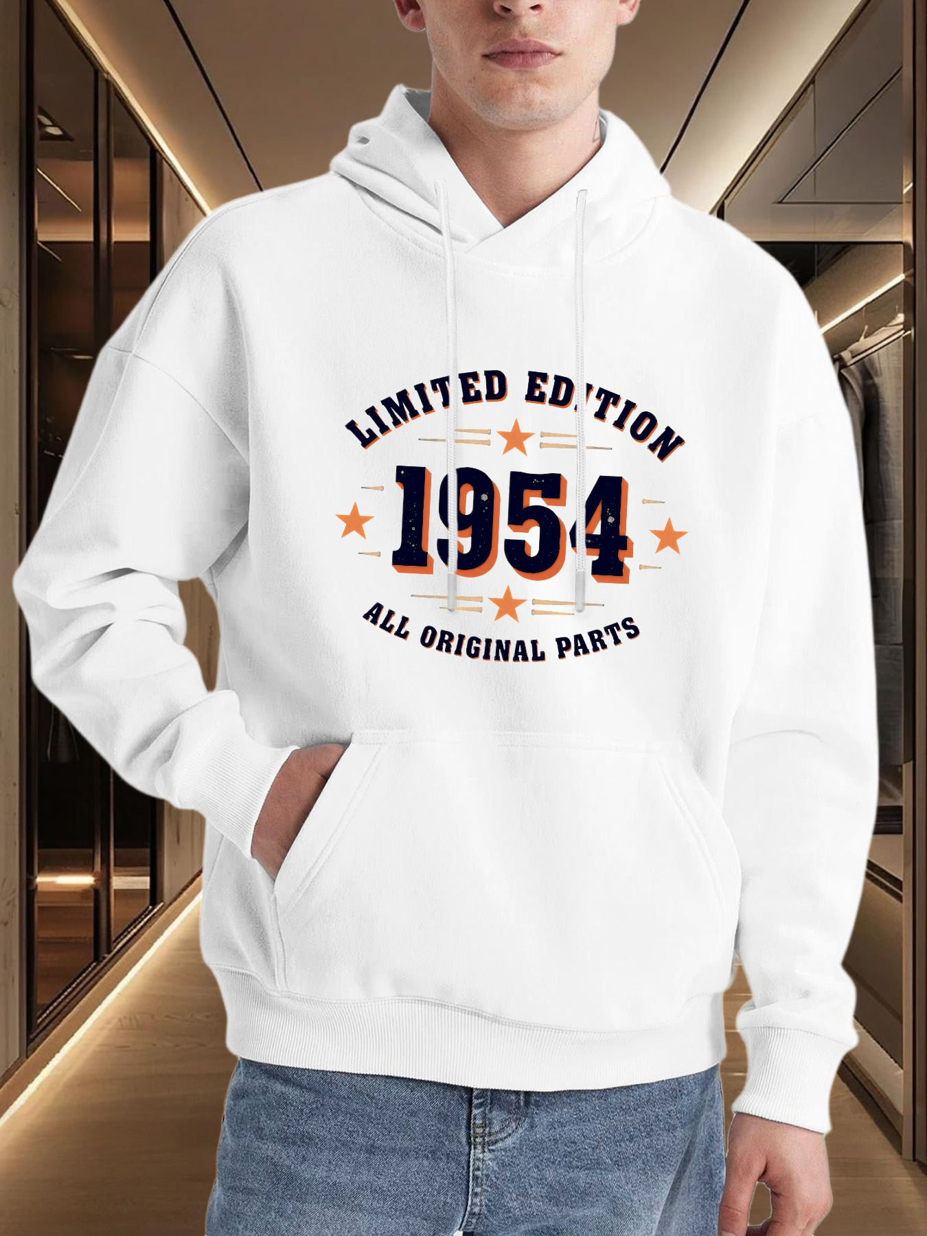 Tailorly Men's Printed Hoodie - Limited Edition With Stars And Vintage Year 1954 Hoodie