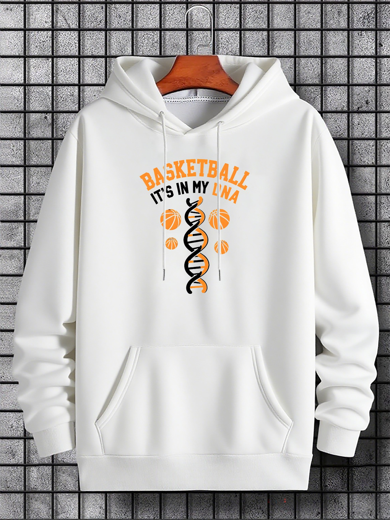 Tailorly Men's Printed Hoodie - Basketball Its In My Dna Orange Balls Around Spiral Basketball