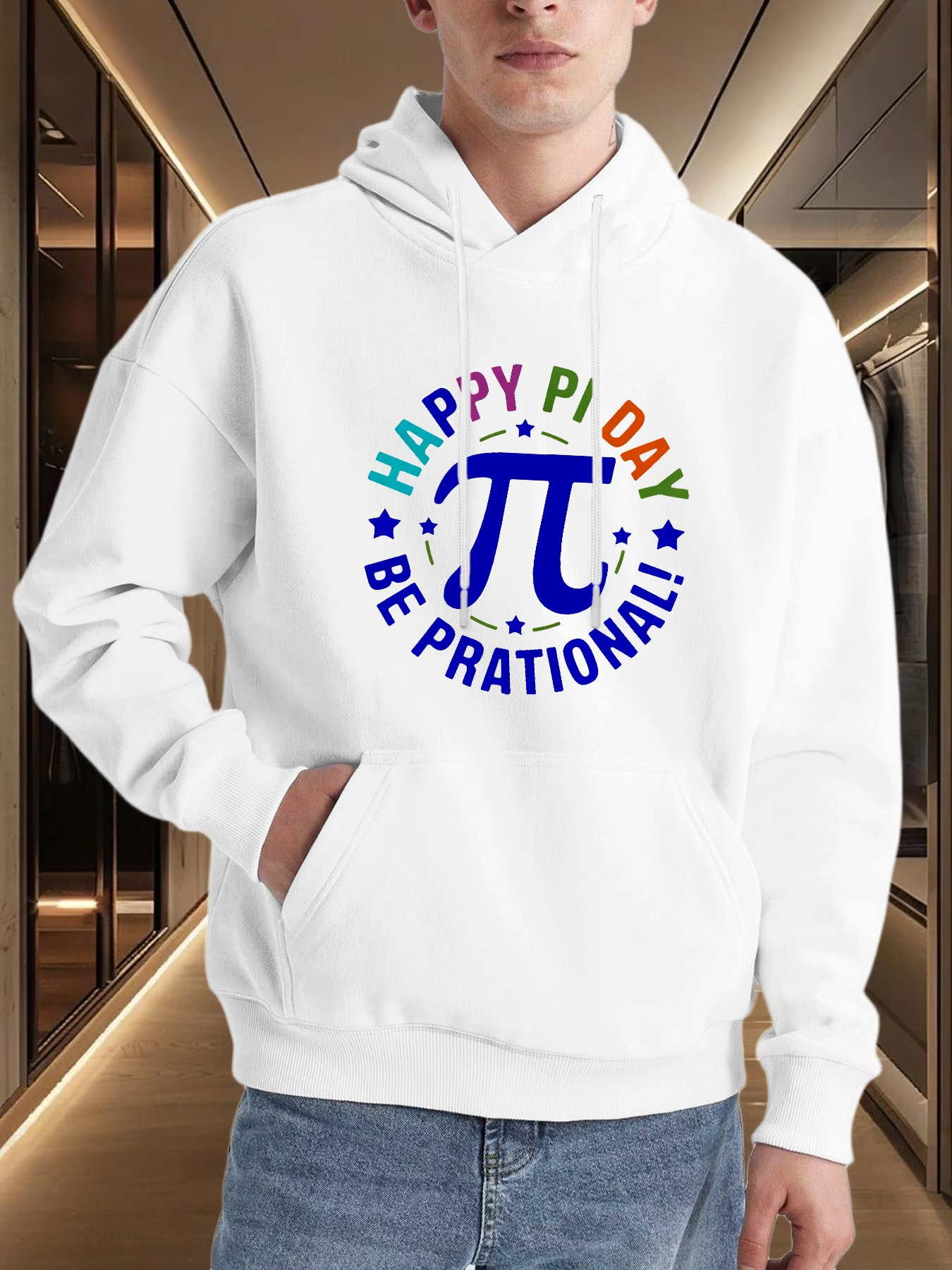 Tailorly Men's Printed Hoodie - Happy Pi Day Colorful Dots And Mathematical Sign Featuring Pi Symbol