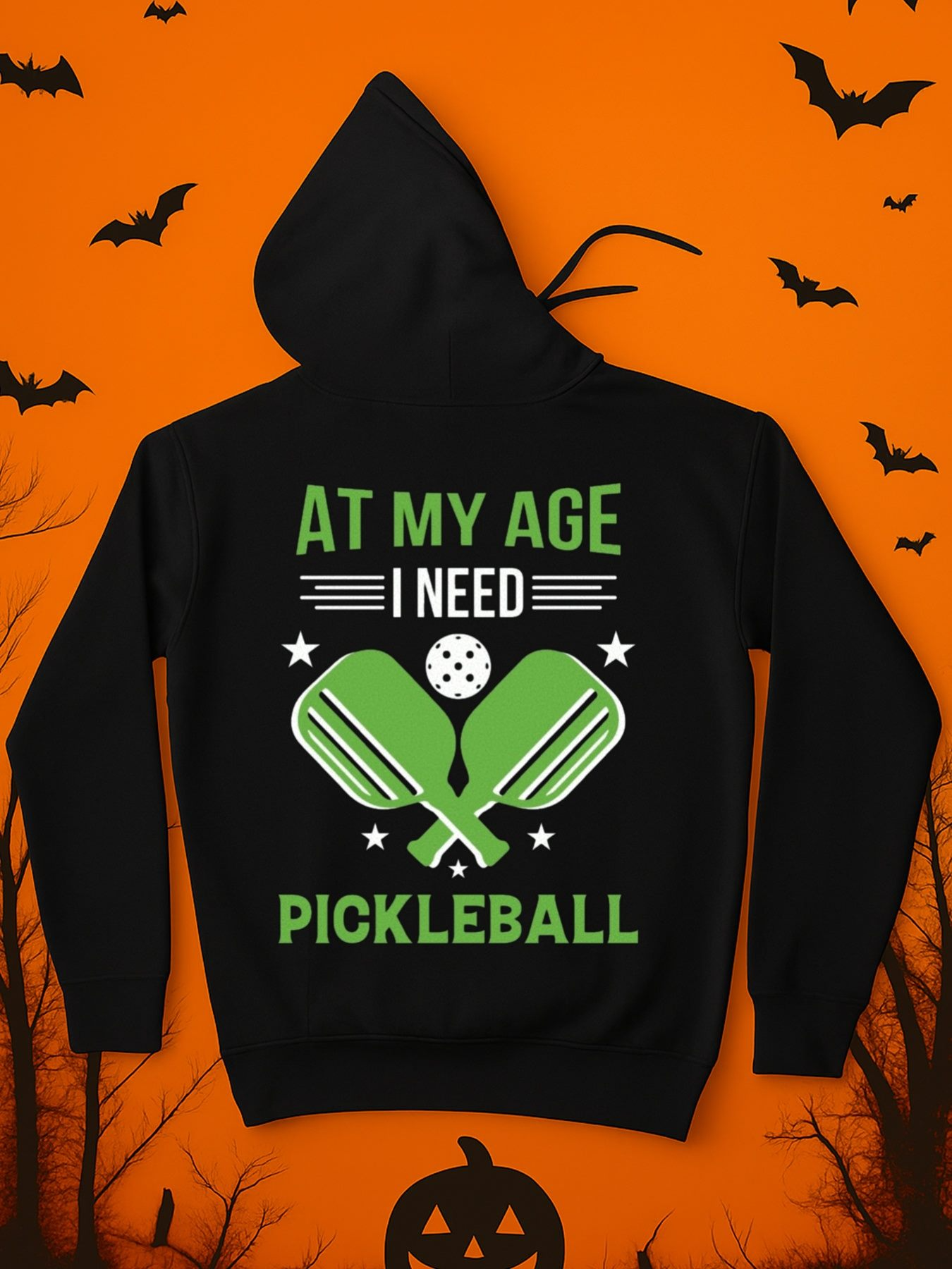 Tailorly Men's Printed Hoodie - At My Age I Need Lively Stars With Graphic Pickleball Paddles And Ball Pickleball