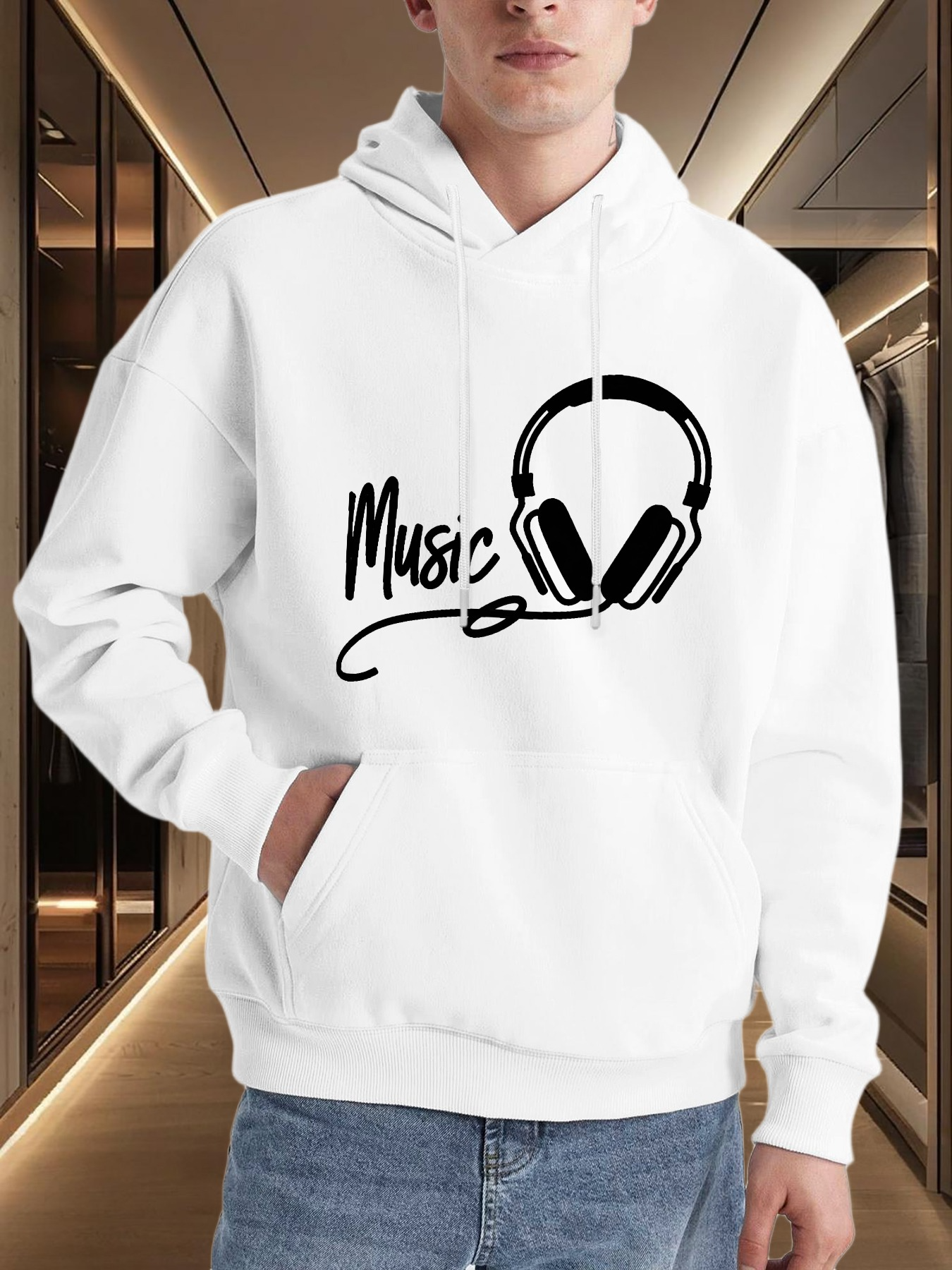 Tailorly Men's Printed Hoodie - Music Life With Black Headphones Graphic Print Hoodie
