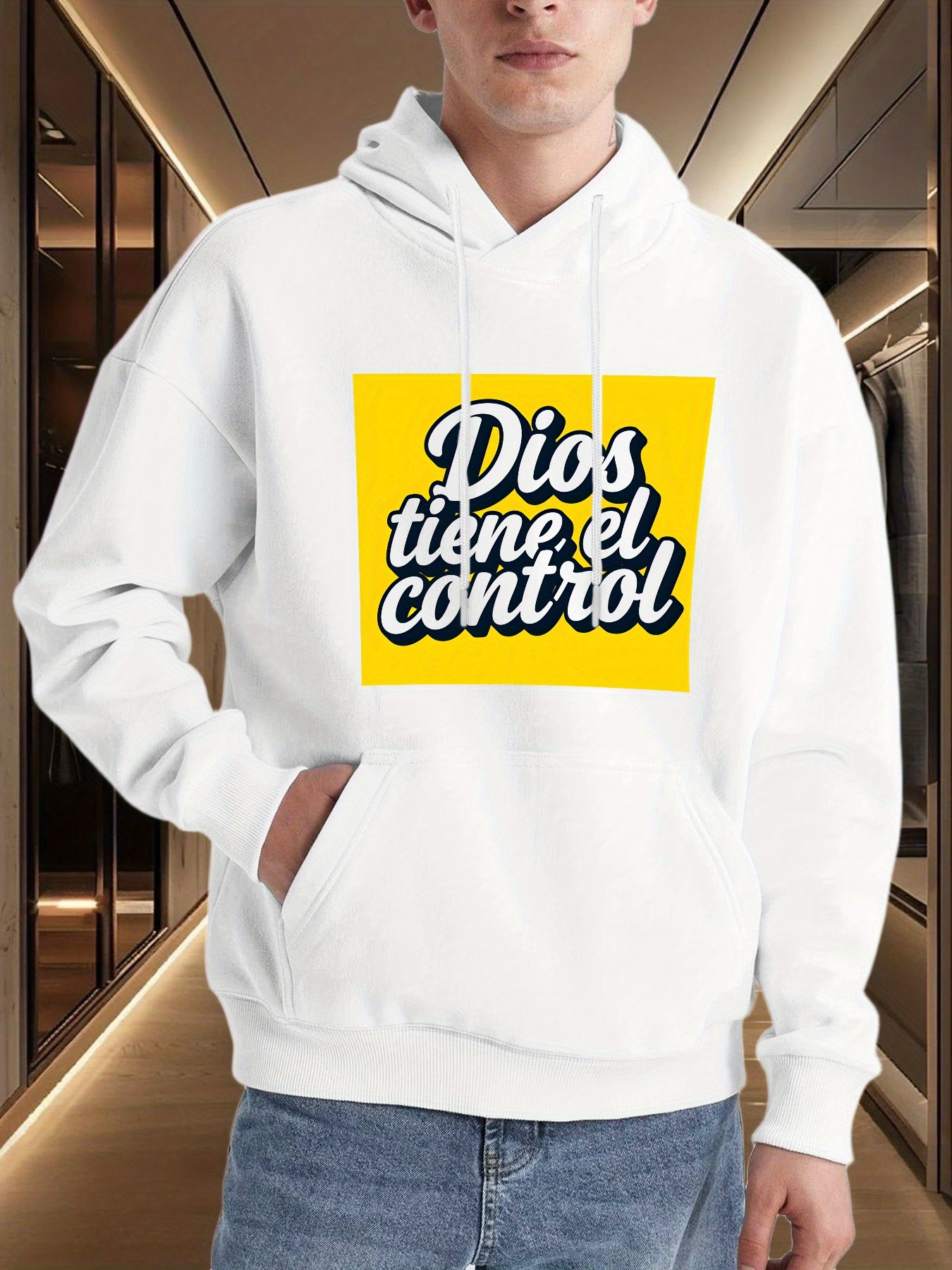 Tailorly Men's Printed Hoodie - God is in Control， Dios Tiene el Control， Red Yellow White Verse Design