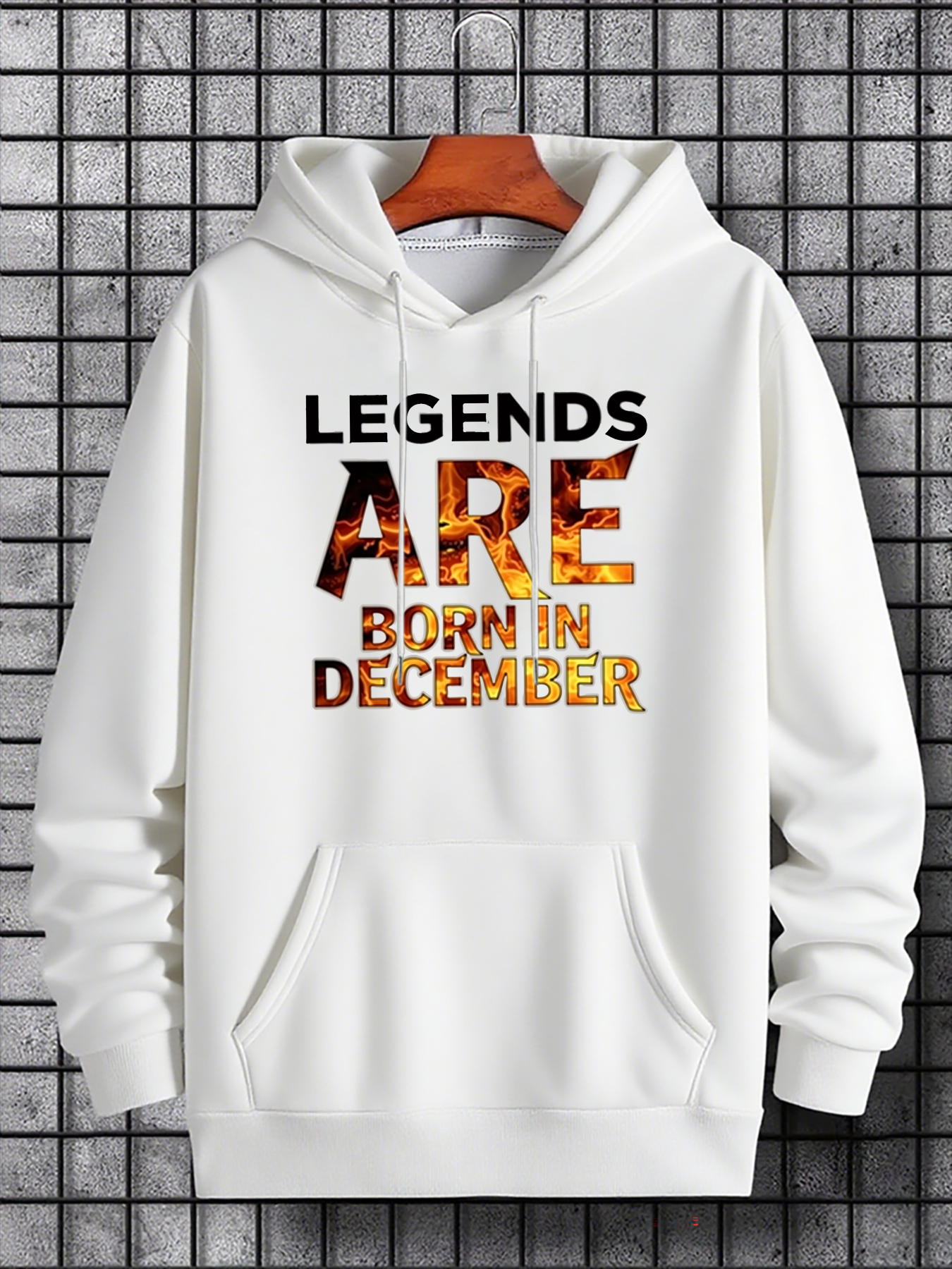 Tailorly Men's Printed Hoodie - Legends Are Born In December With Glowing Flames Overlay Text Hoodie