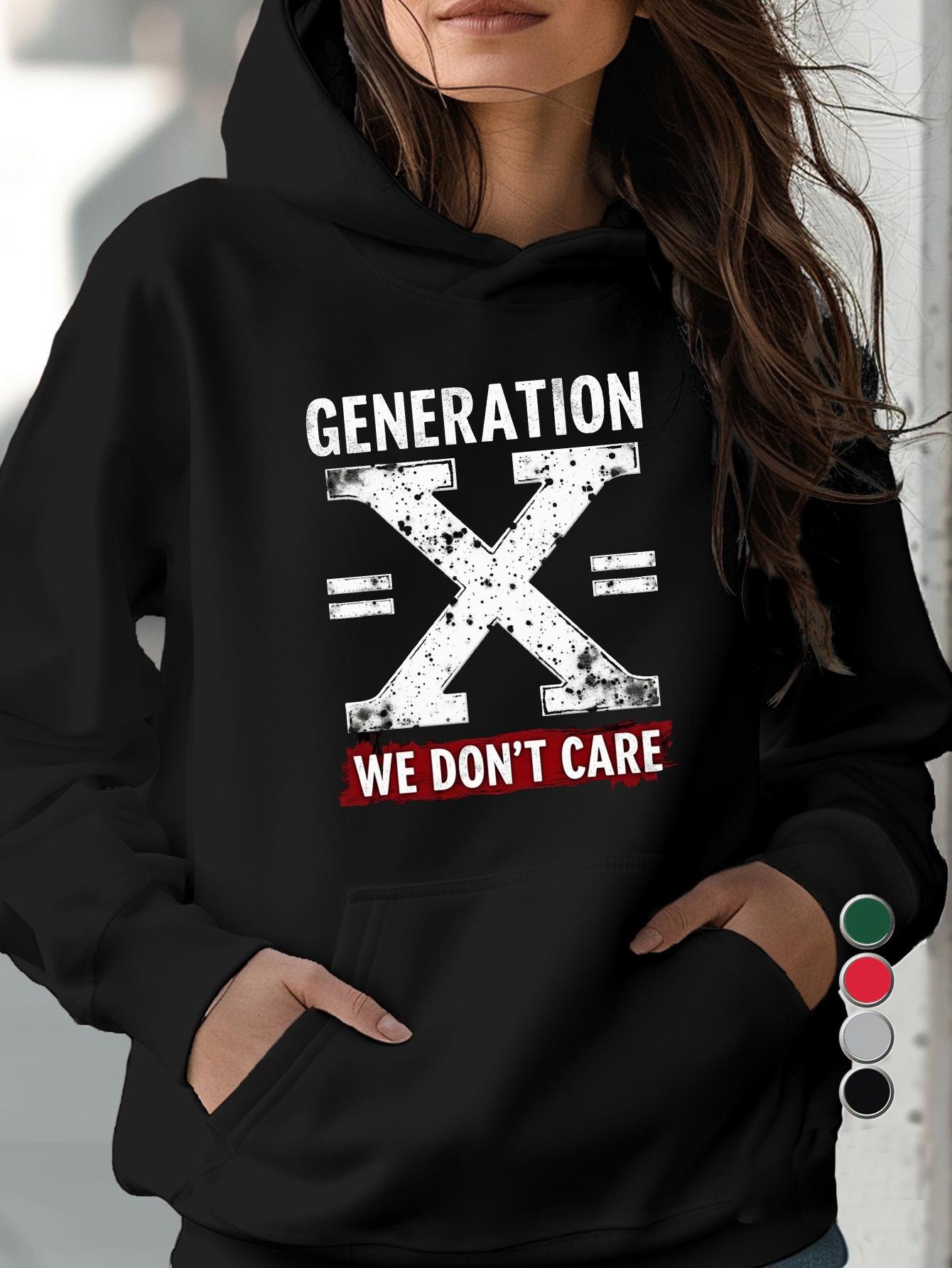 Tailorly Women's Printed Hoodie - Generation X We Dont Care Grunge Textured Bold Statement Typography Hoodie