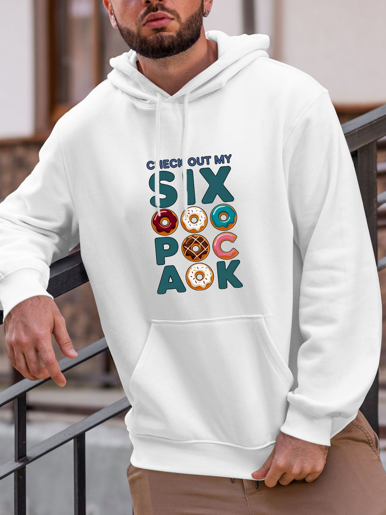 Tailorly Men's Printed Hoodie - Check Out My Bright Multi Donuts Surrounded By Playful Letters Six Pack