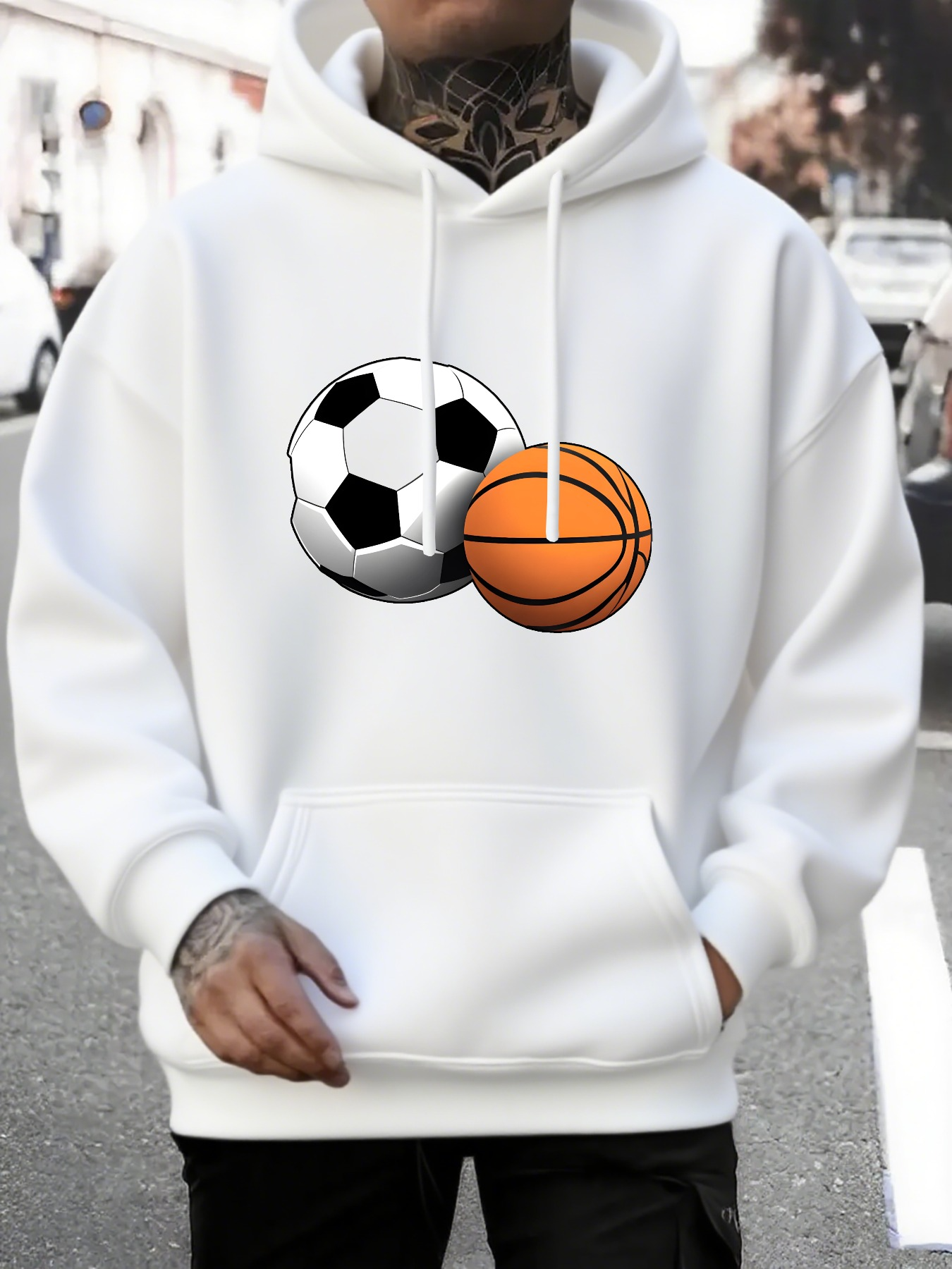 Tailorly Men's Printed Hoodie - Urban Street Style With Basketball And Soccer Ball Sports