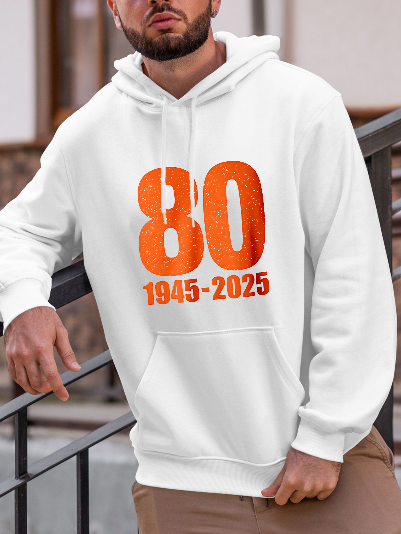 Tailorly Men's Printed Hoodie - Bold Orange Numbers Anniversary Years Hoodie