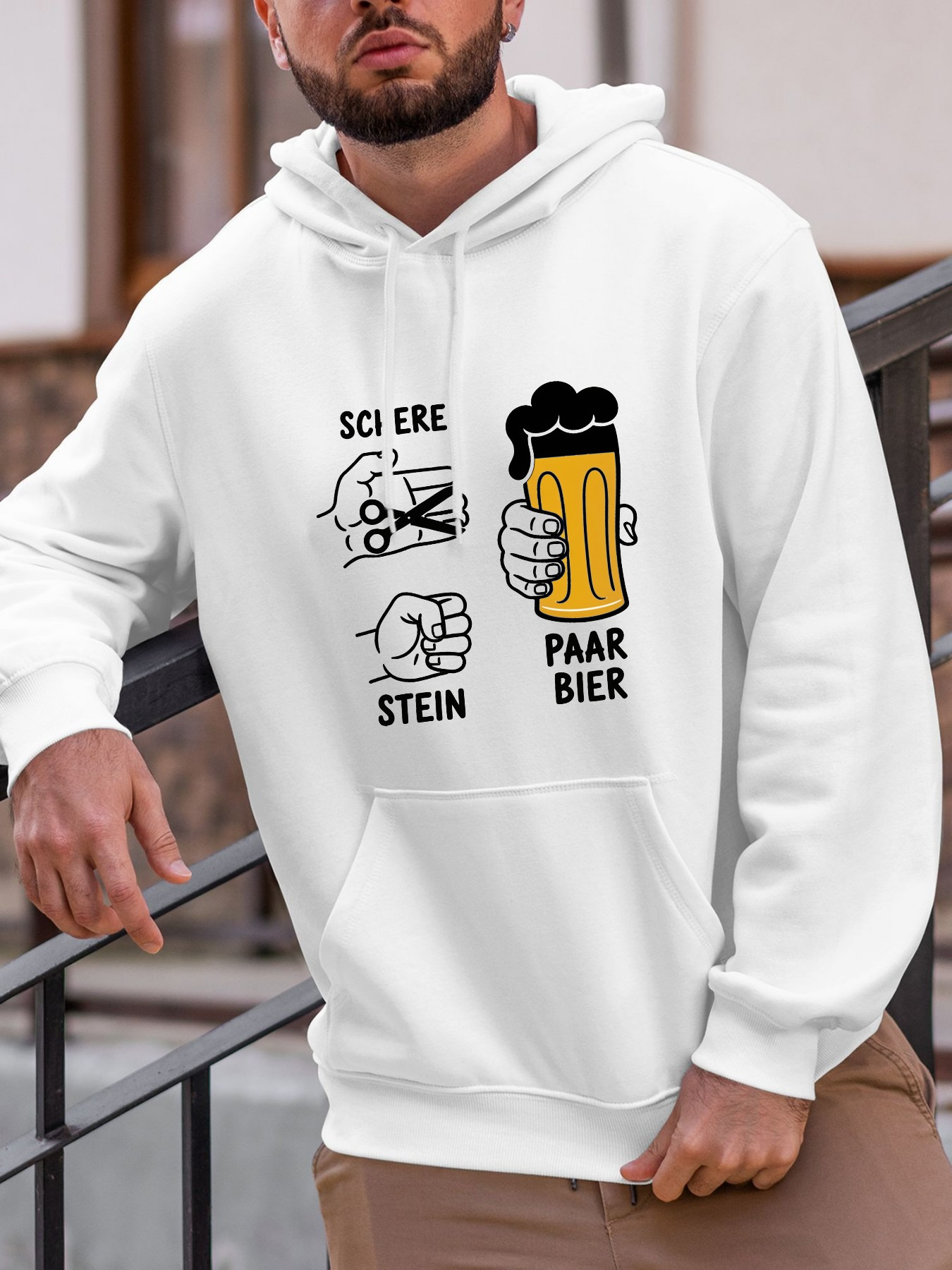Tailorly Men's Printed Hoodie - Cartoon Hand Gestures With Golden Foaming Beer Mug
