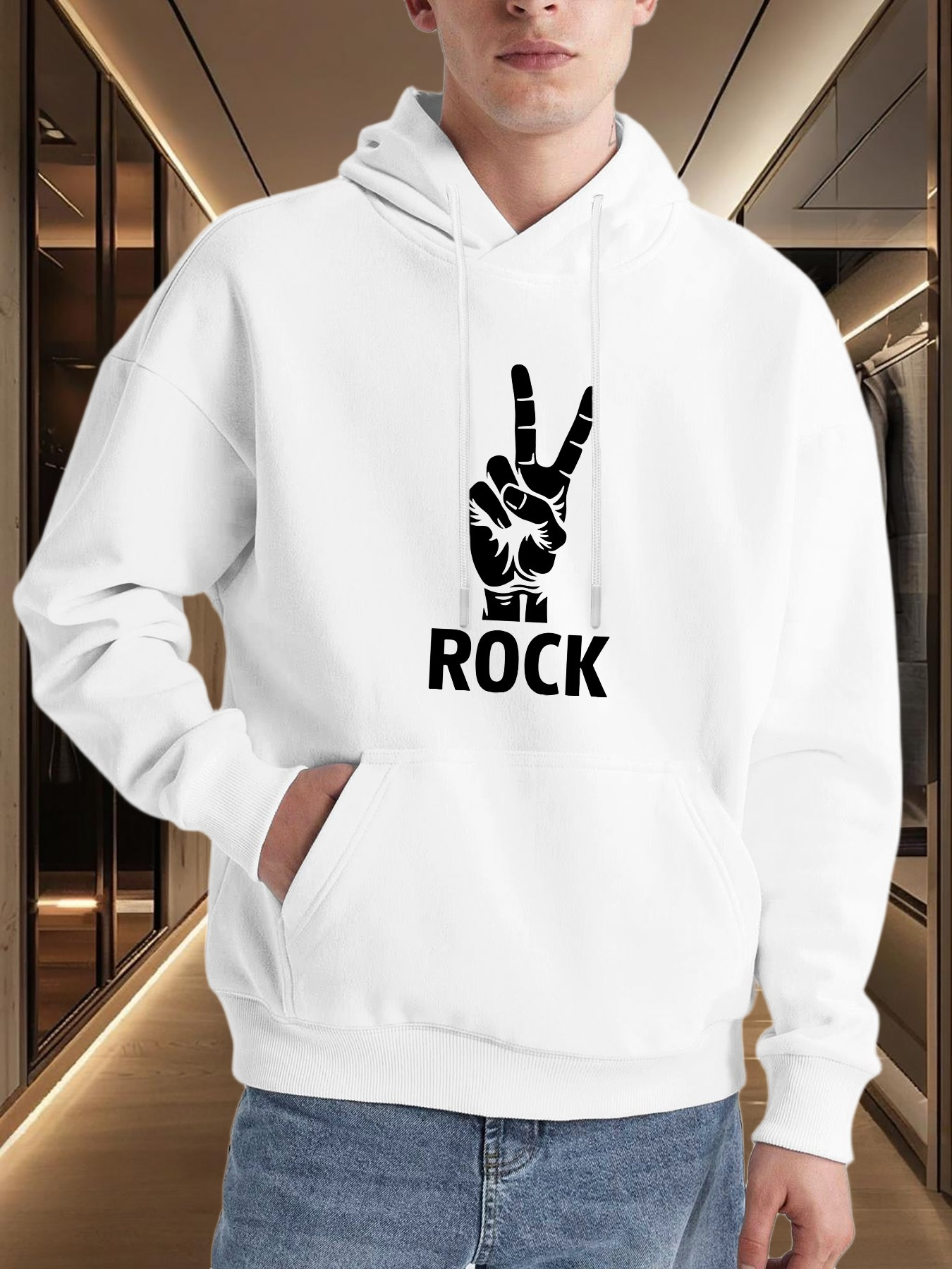 Tailorly Men's Printed Hoodie - Rock Gesture With Peace Sign Bold Typography And Raised Hand Hoodie