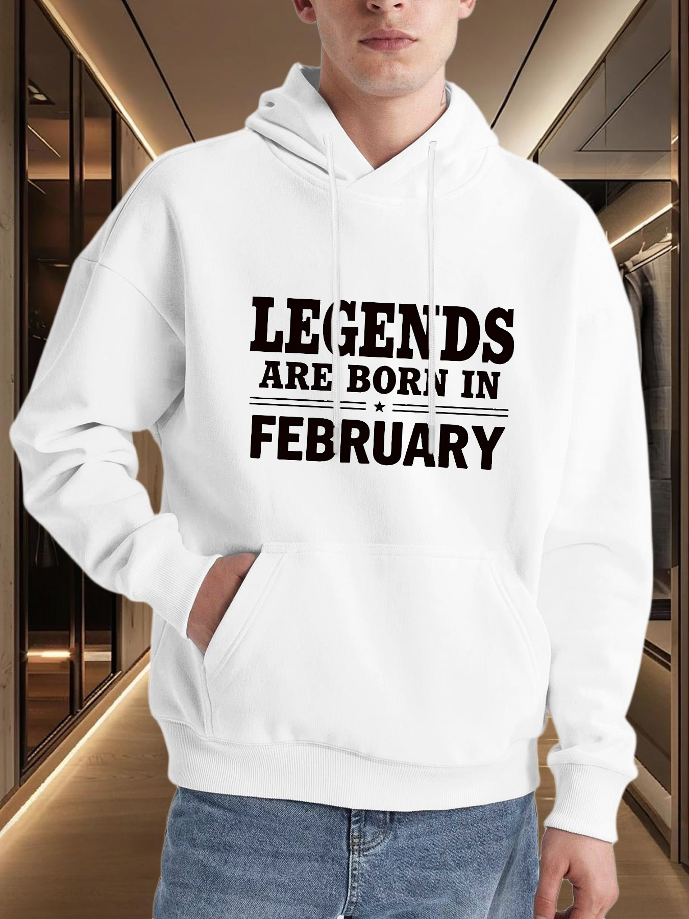 Tailorly Men's Printed Hoodie - Legends Are Born In February Bold Black Statement Hoodie