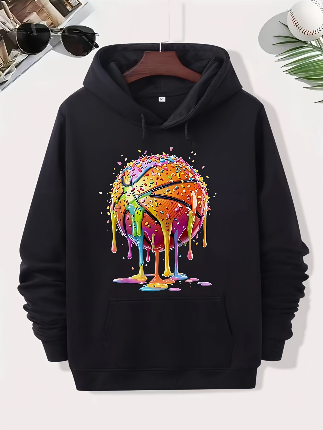 Tailorly Men's Printed Hoodie - Vivid Neon Colors Dripping With Artistic Paint Basketball