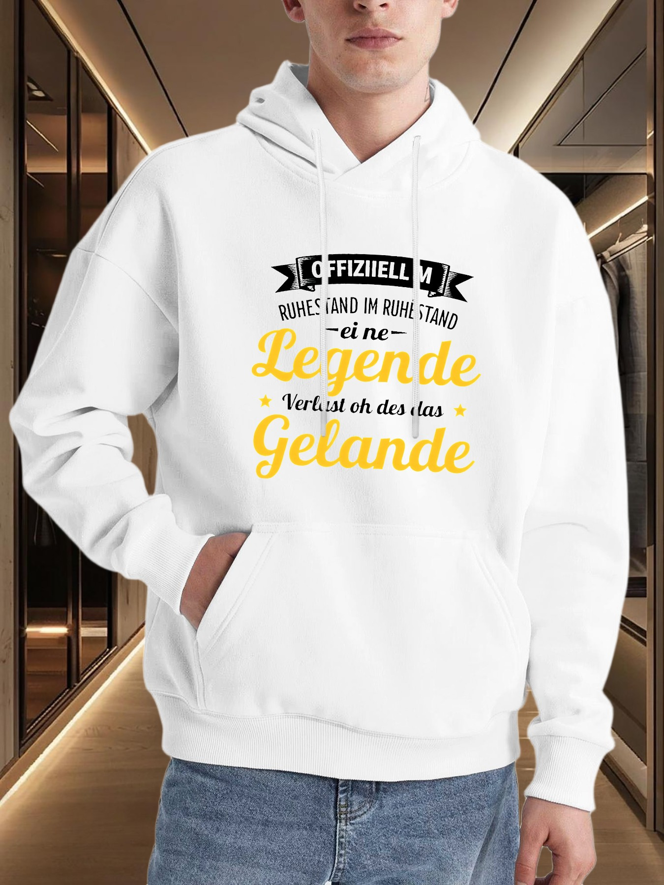 Tailorly Men's Printed Hoodie - German text "Stand Calm on This Ground Legends Are Born" and "Ruhes Land" logo