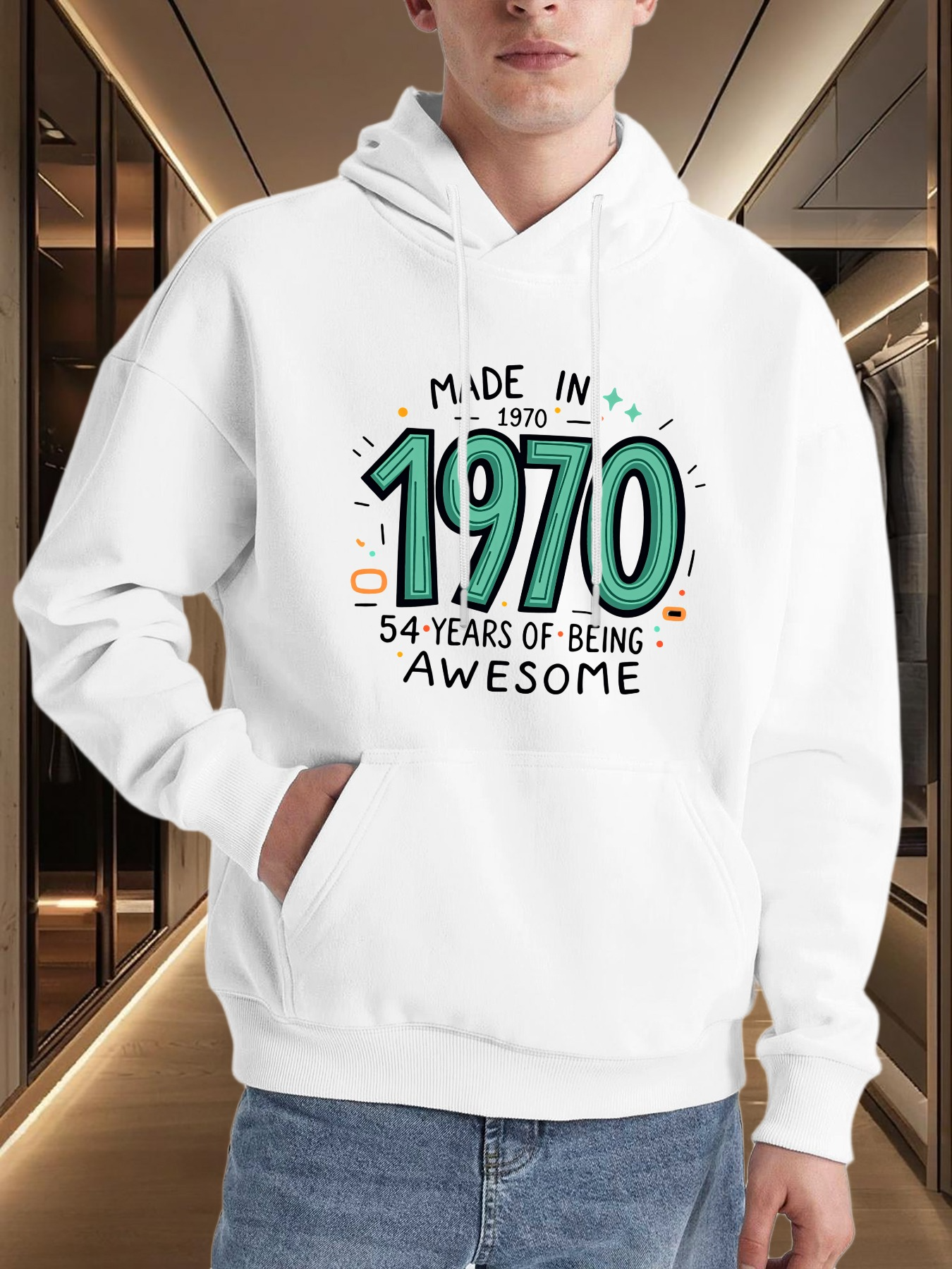 Tailorly Men's Printed Hoodie - Made In 1970 With Colorful Accents And Fun Celebration Text Hoodie