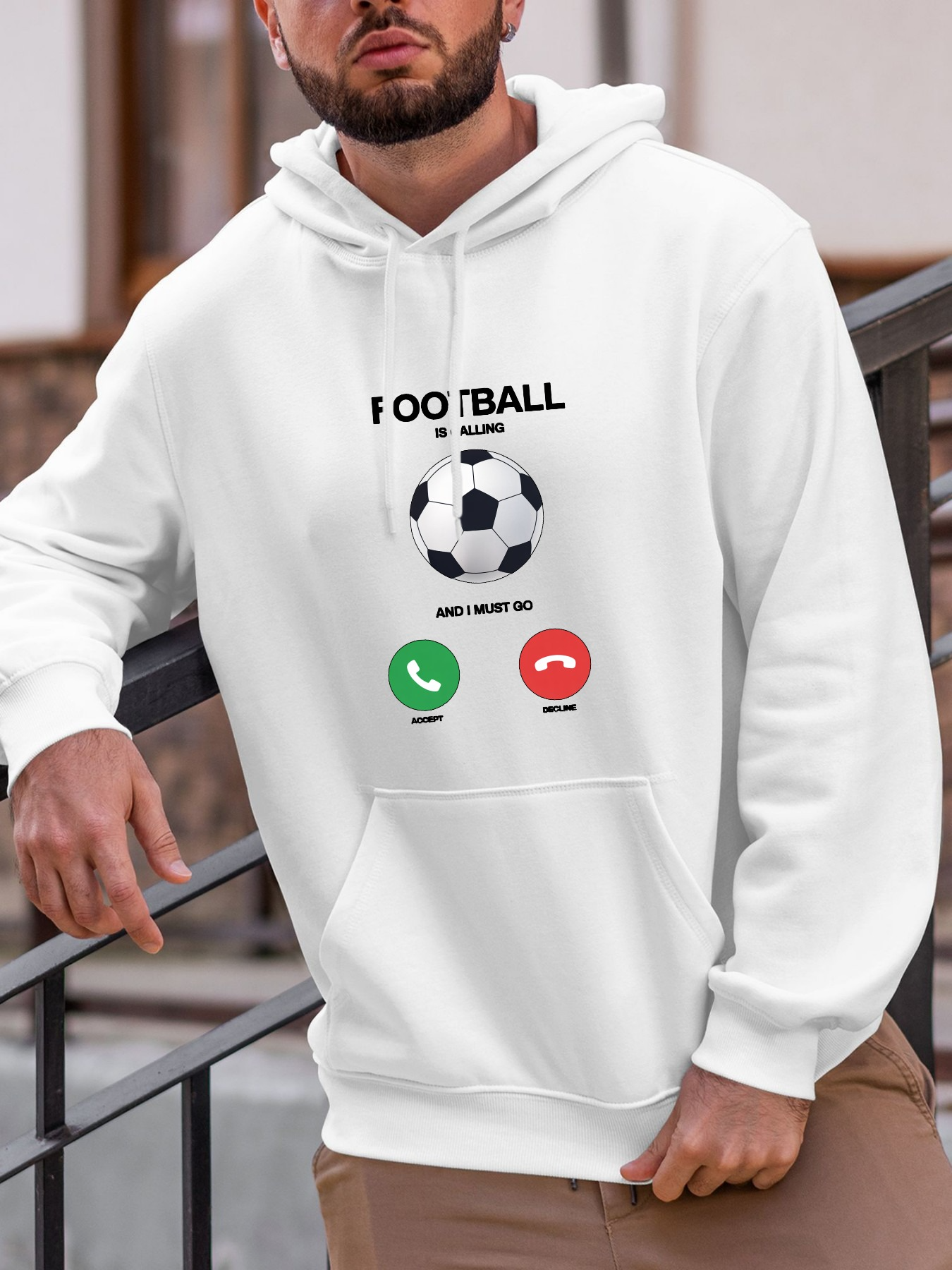 Tailorly Men's Printed Hoodie - Football Incoming Call Icons With Classic Black White Soccer Ball