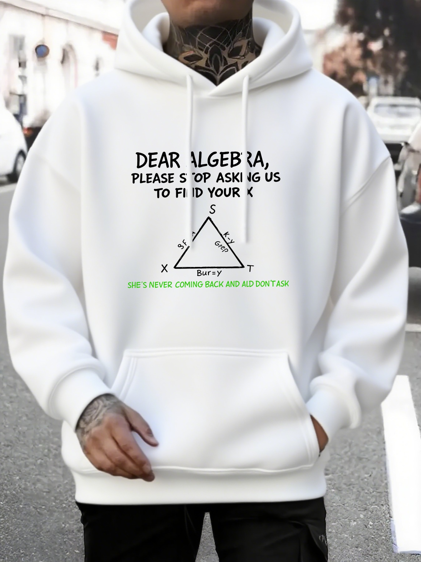 Tailorly Men's Printed Hoodie - Dear Algebra Clever Math Joke With Hand Drawn Triangle Diagram Hoodie