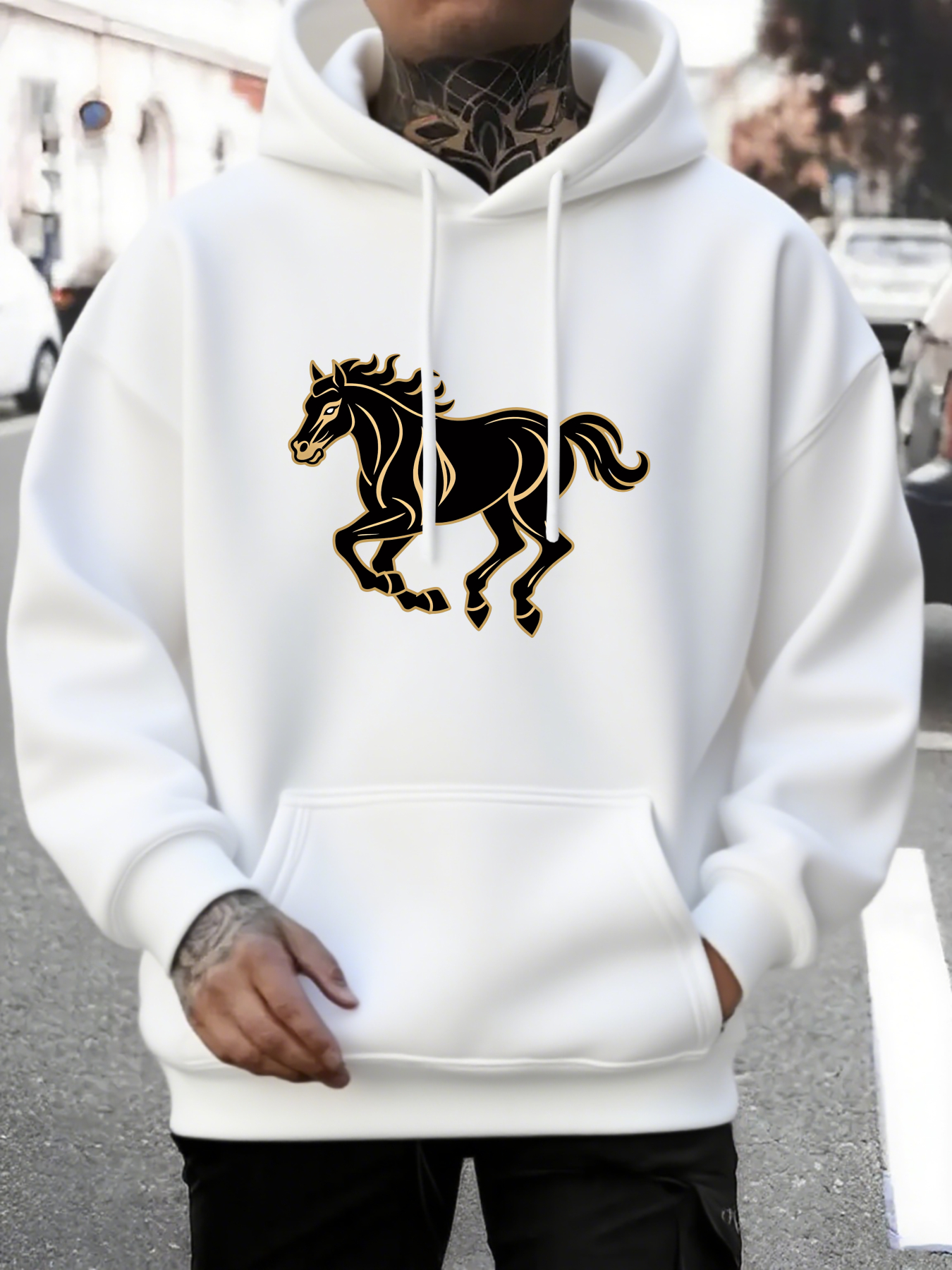 Tailorly Men's Printed Hoodie - Midnight Energy Flowing Strength With Graceful Running Horse