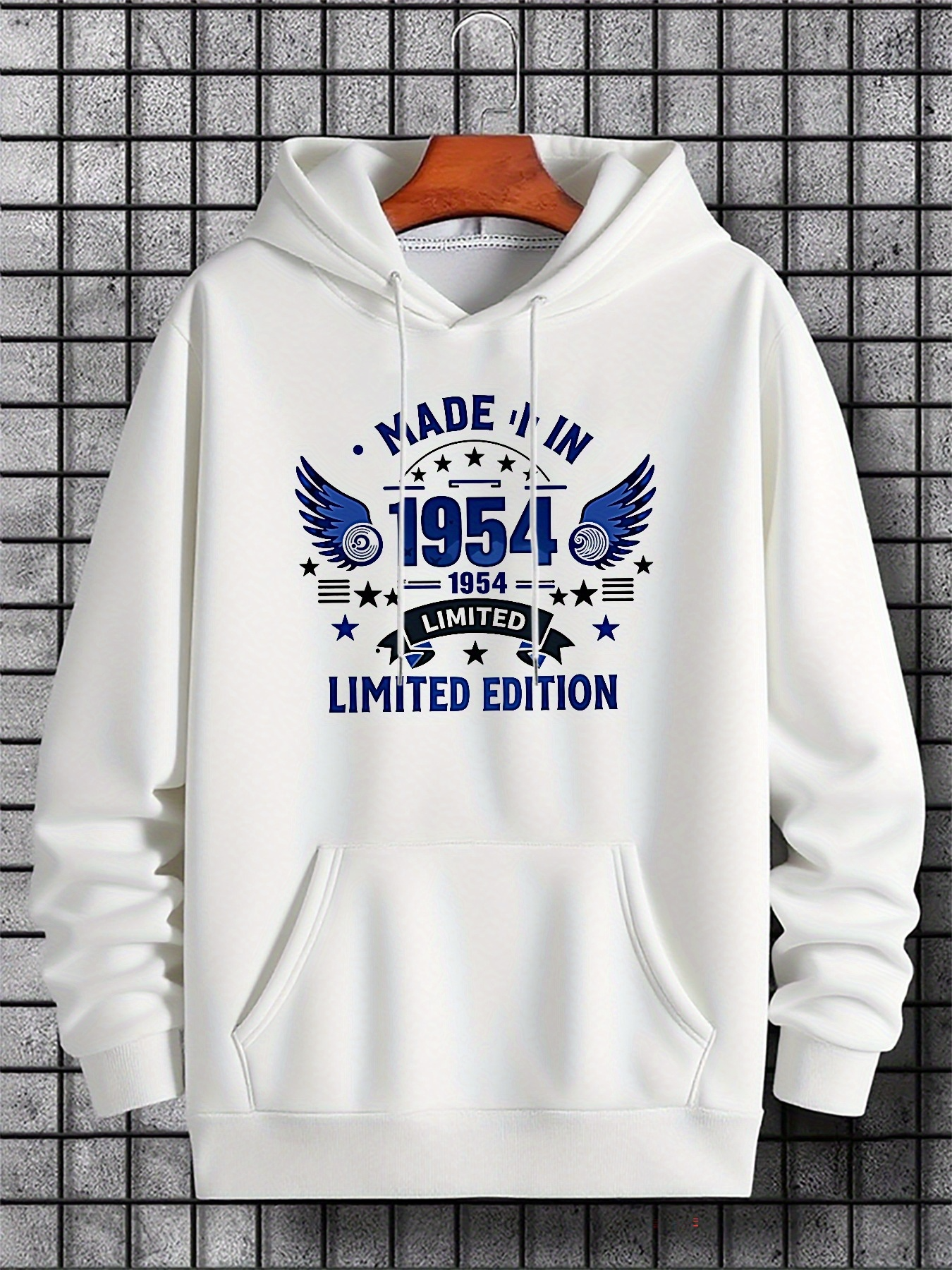 Tailorly Men's Printed Hoodie - Made In 1954 Limited Edition With Retro Star Pattern Wings Hoodie