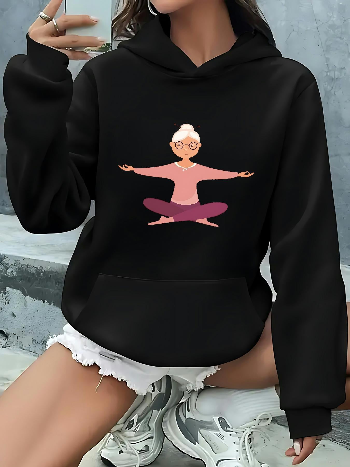Tailorly Women's Printed Hoodie - Tranquil Spirit Meditating Calmly On Peaceful Yoga Mat Figure