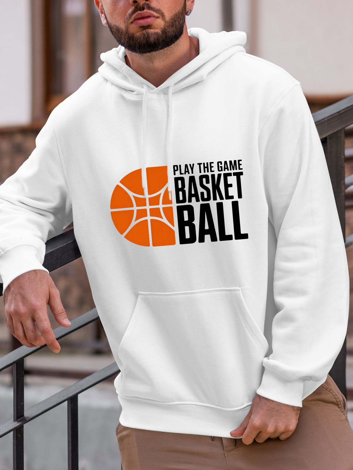 Tailorly Men's Printed Hoodie - Play The Game With Orange Basketball Graphic