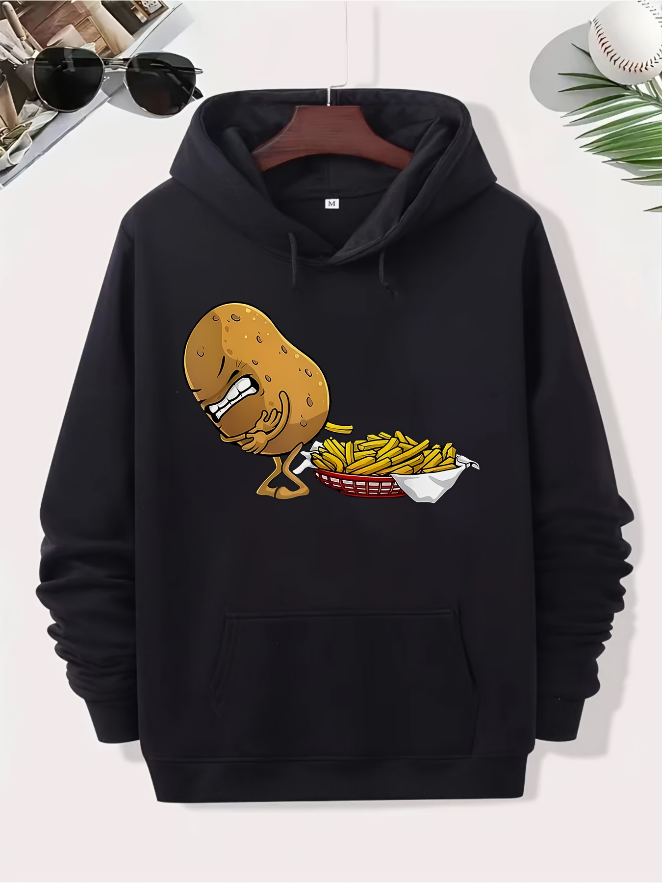 Tailorly Men's Printed Hoodie - Humorous Scene Of Potato Among Crispy Fries With Angry Expression Potato