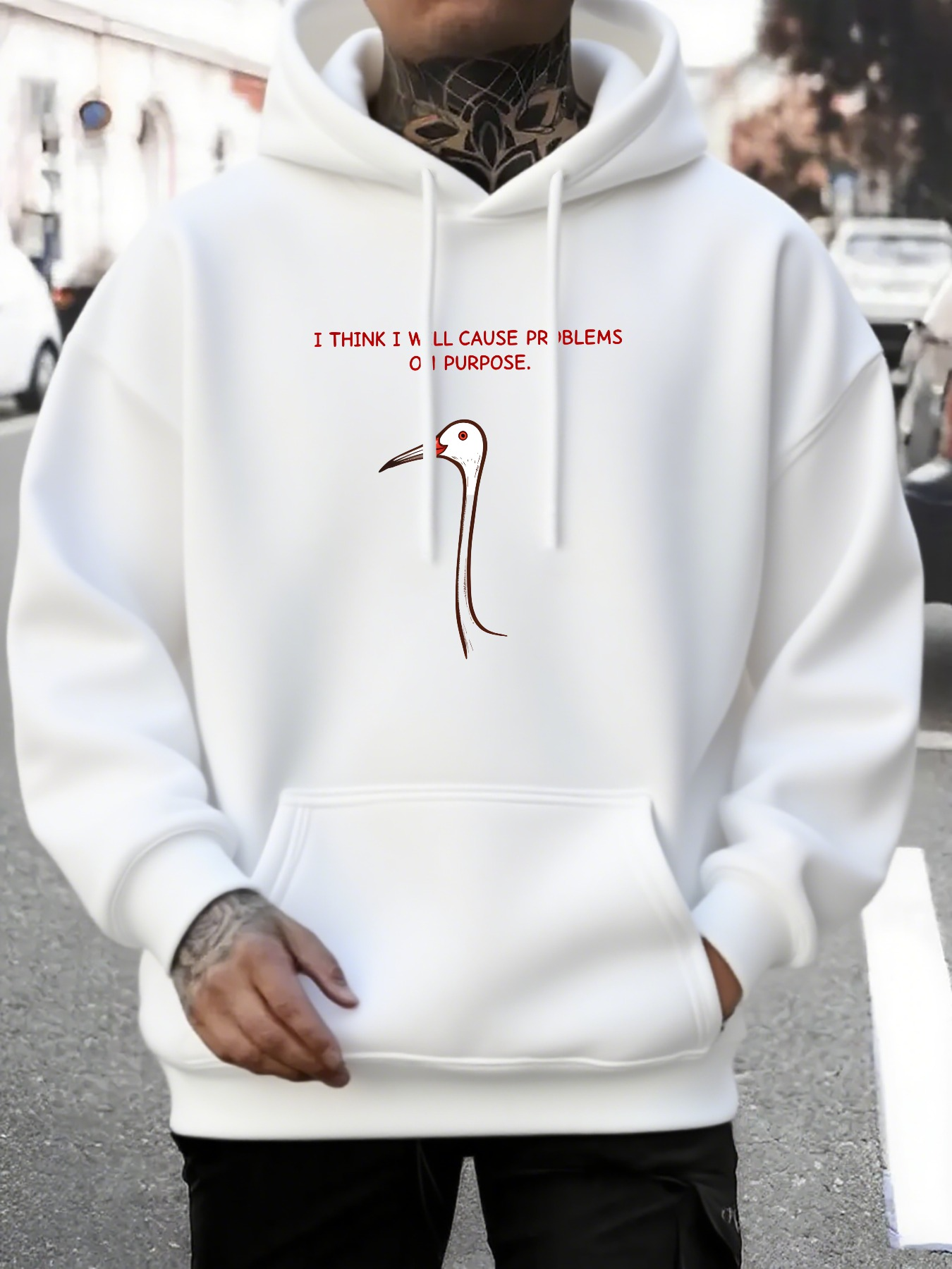Tailorly Men's Printed Hoodie - I Think I Is La Cause In Salem Minimalist Crane Illustration Hoodie