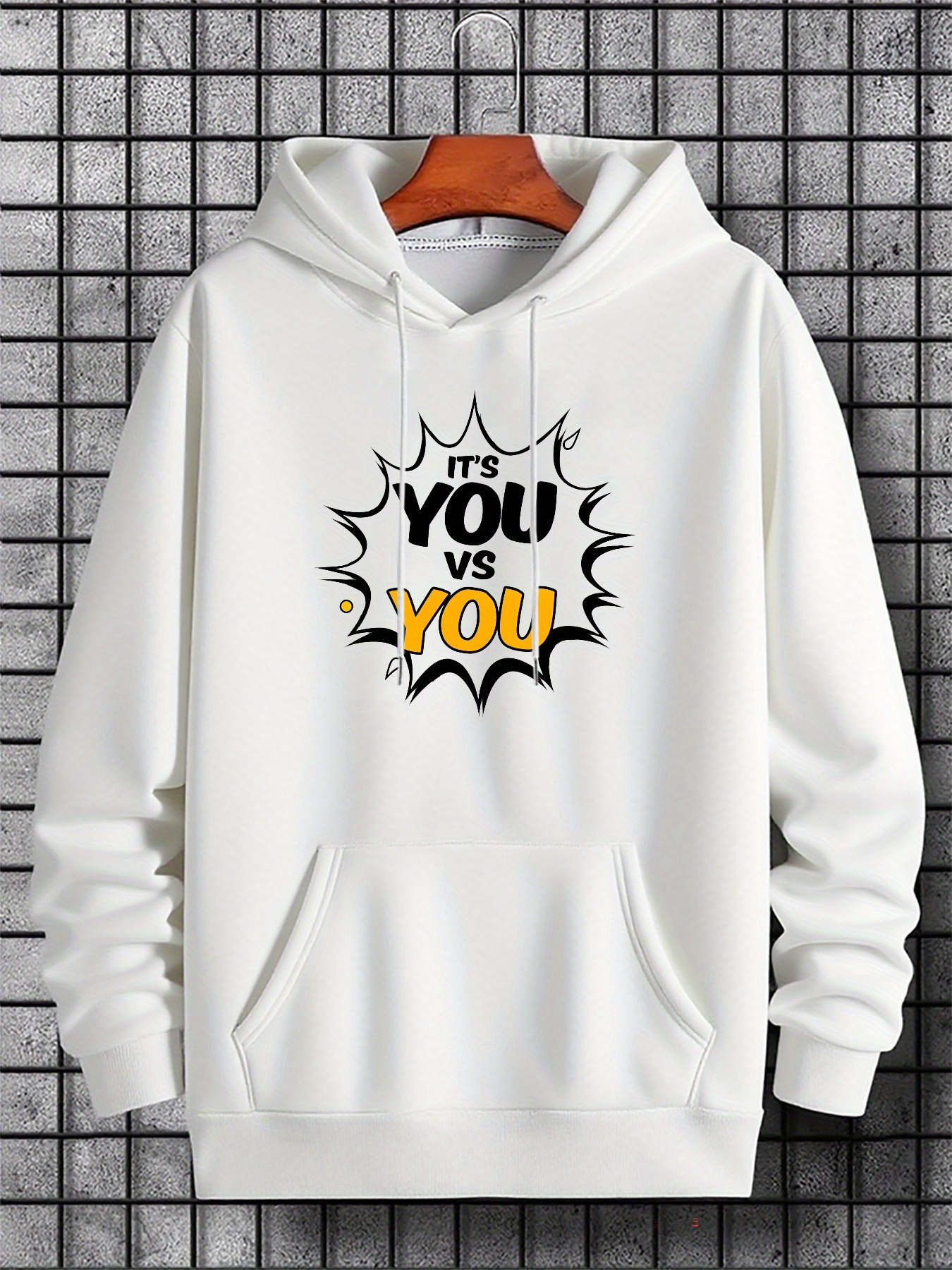 Tailorly Men's Printed Hoodie - Its You Versus You With Comic Burst Design Hoodie