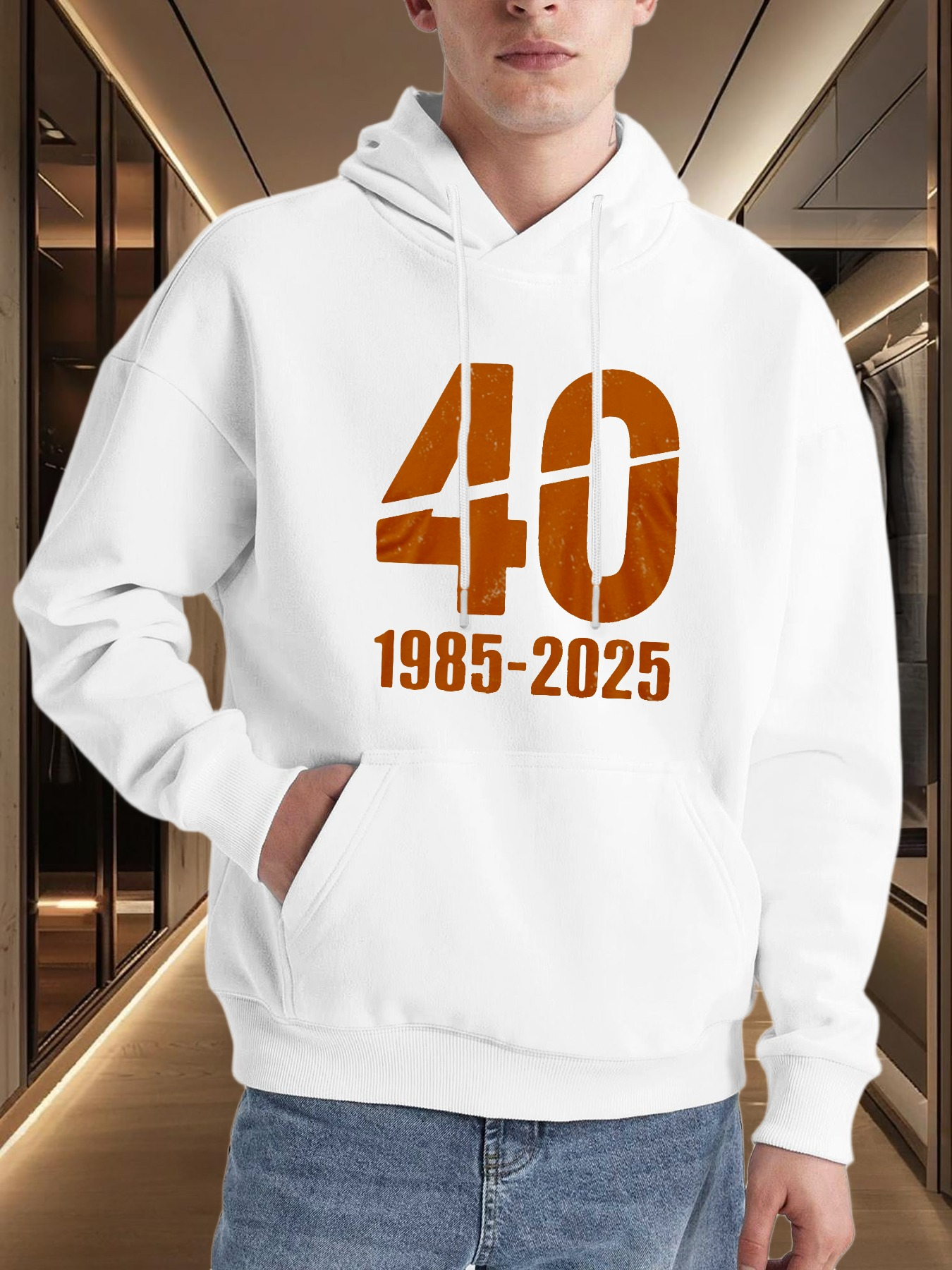 Tailorly Men's Printed Hoodie - Retro Styled Orange Numbers Highlighting Year Range Hoodie
