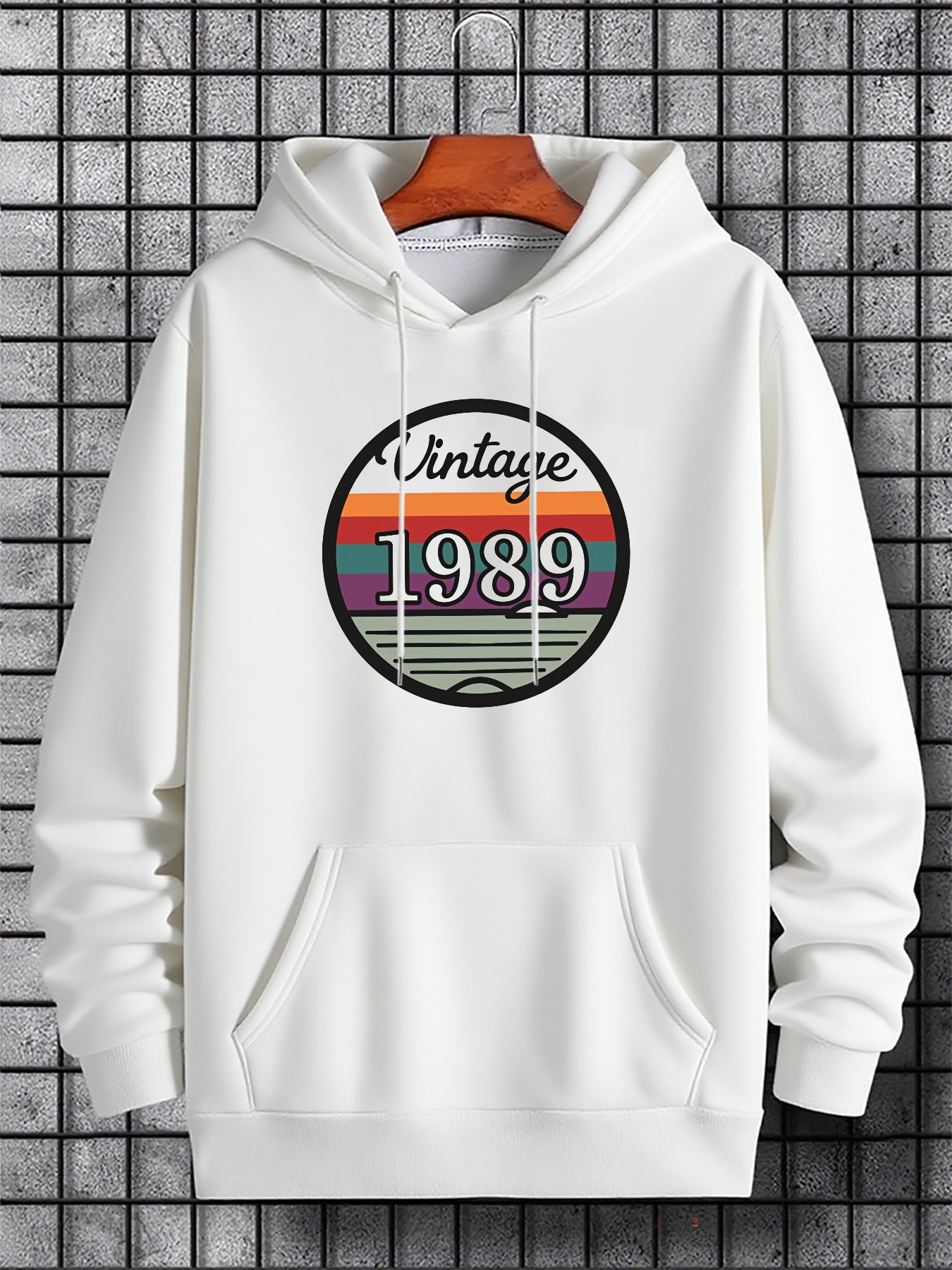 Tailorly Men's Printed Hoodie - Vintage 1989 Sunset Stripes With Retro Circular Graphic Hoodie