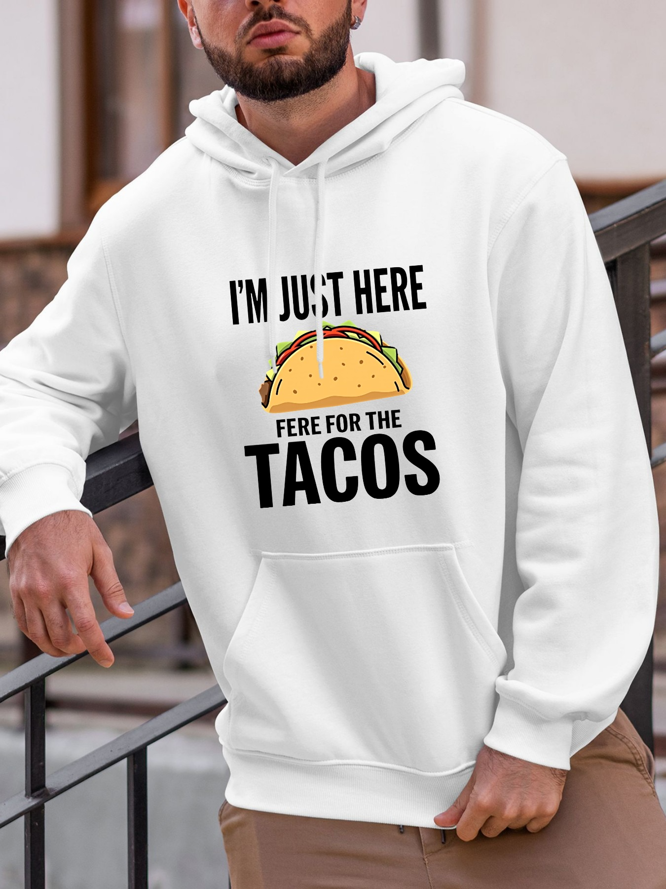Tailorly Men's Printed Hoodie - Im Just Here For The Tacos With Crispy Lettuce And Cheese Taco