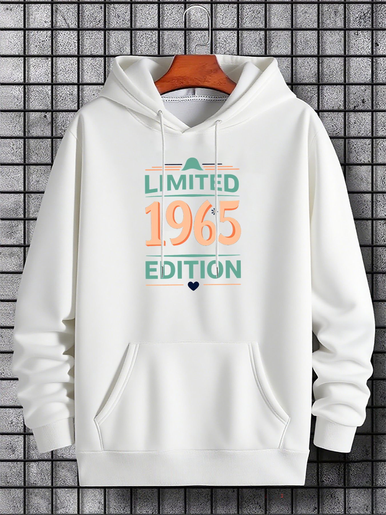 Tailorly Men's Printed Hoodie - Limited 1965 Edition Bold Letters With Minimalist Blue Heart Motif Hoodie