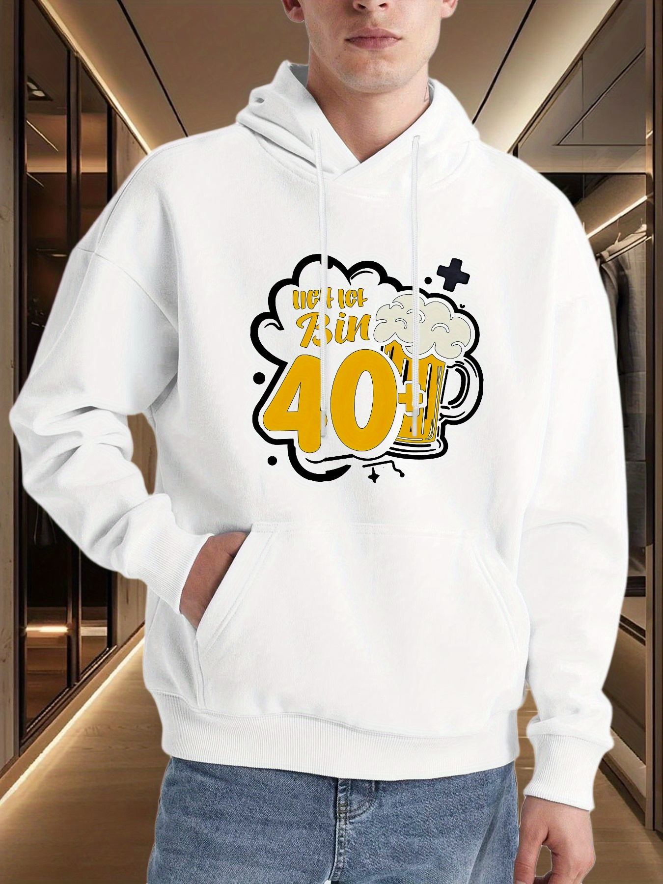 Tailorly Men's Printed Hoodie - Time Flies When You Are 40 Celebrating Beer Mug