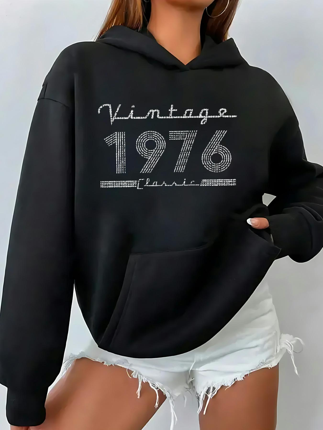 Tailorly Women's Printed Hoodie - Vintage Style Sparkling Numbers With Classic Distressed Lettering Hoodie