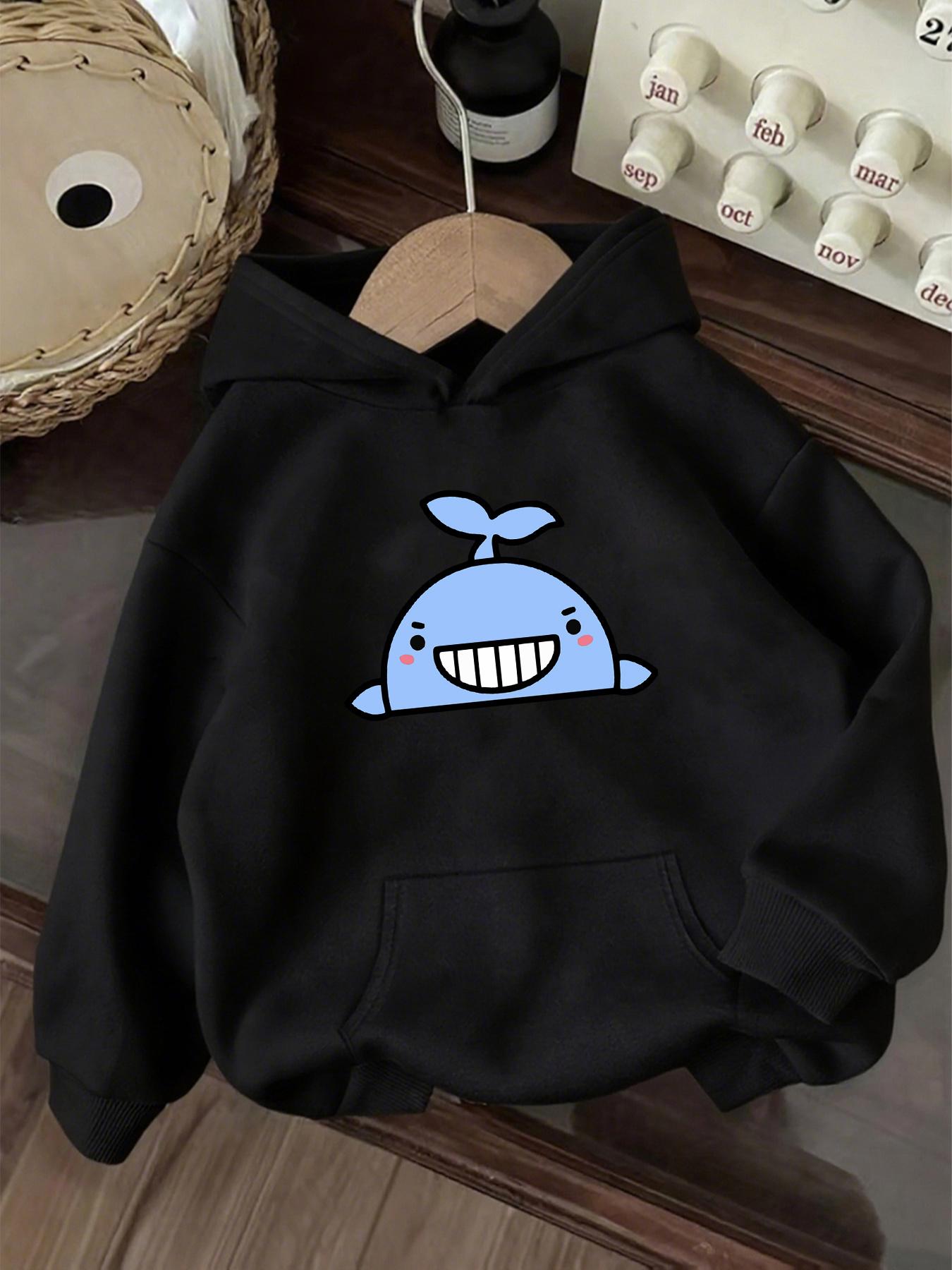 Tailorly Women's Printed Hoodie - Smiling Blue Cartoon Whale With Playful Expression On Hoodie Whale