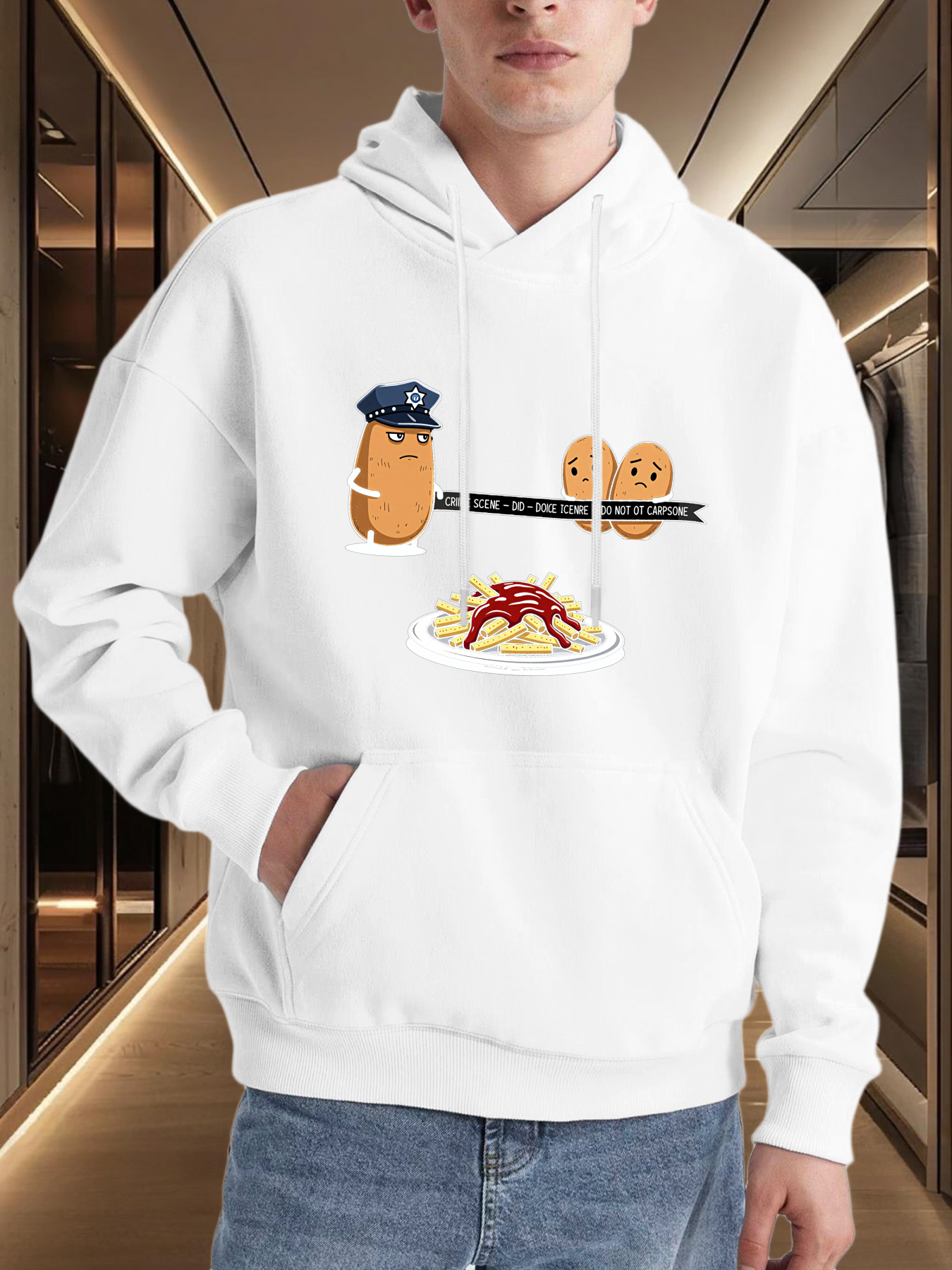 Tailorly Men's Printed Hoodie - Chopsticks Holding Sushi With Cute Expressions And Spaghetti Plate