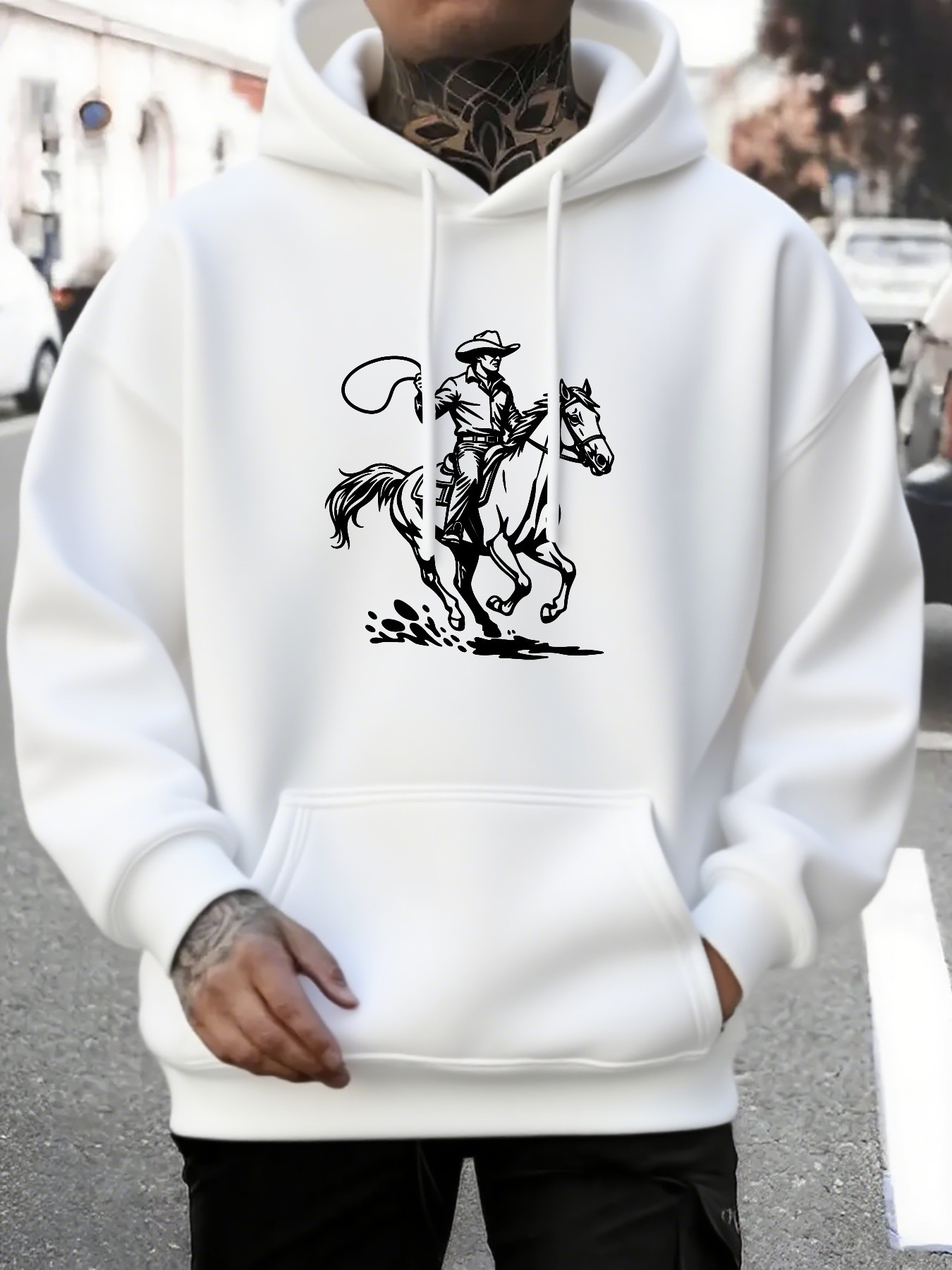 Tailorly Men's Printed Hoodie - Galloping Through Open Fields On Majestic Horse Cowboy Rider