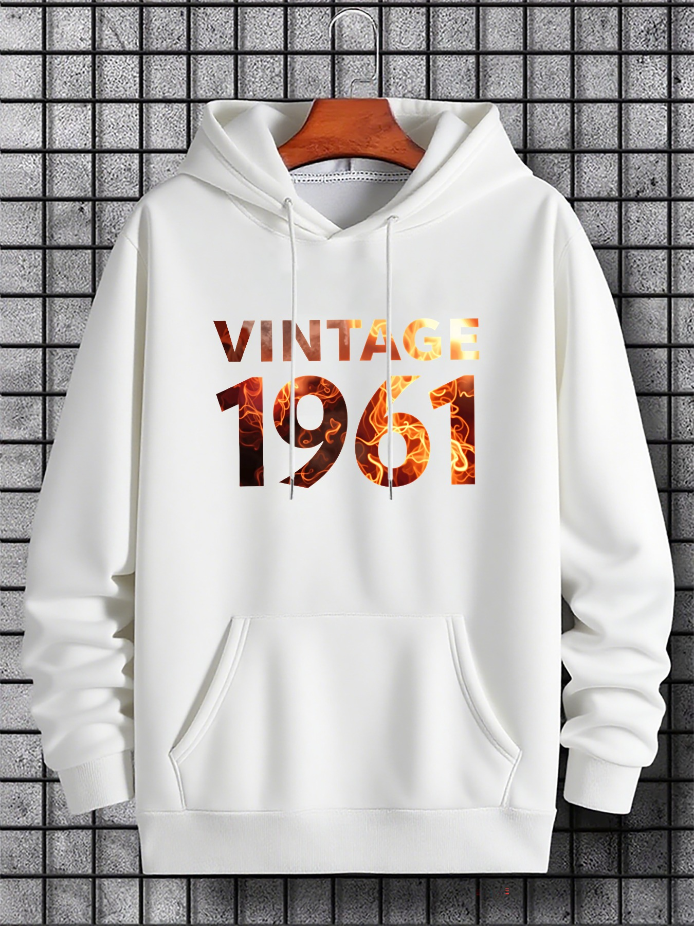 Tailorly Men's Printed Hoodie - Vintage Fiery Patterned Number 1961 Hoodie