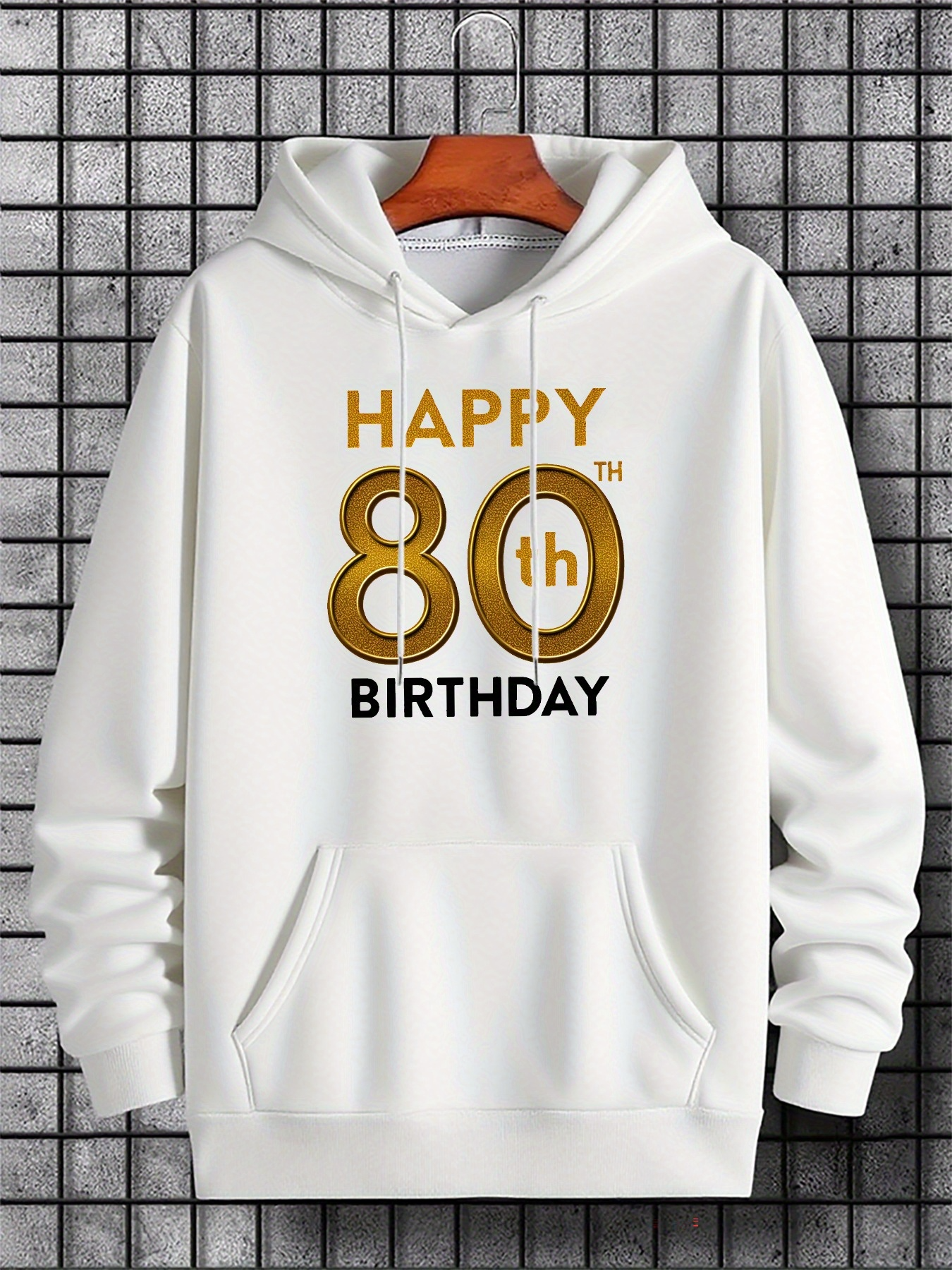 Tailorly Men's Printed Hoodie - Happy 80th Birthday Golden Letters With Minimalist Modern Typography Hoodie