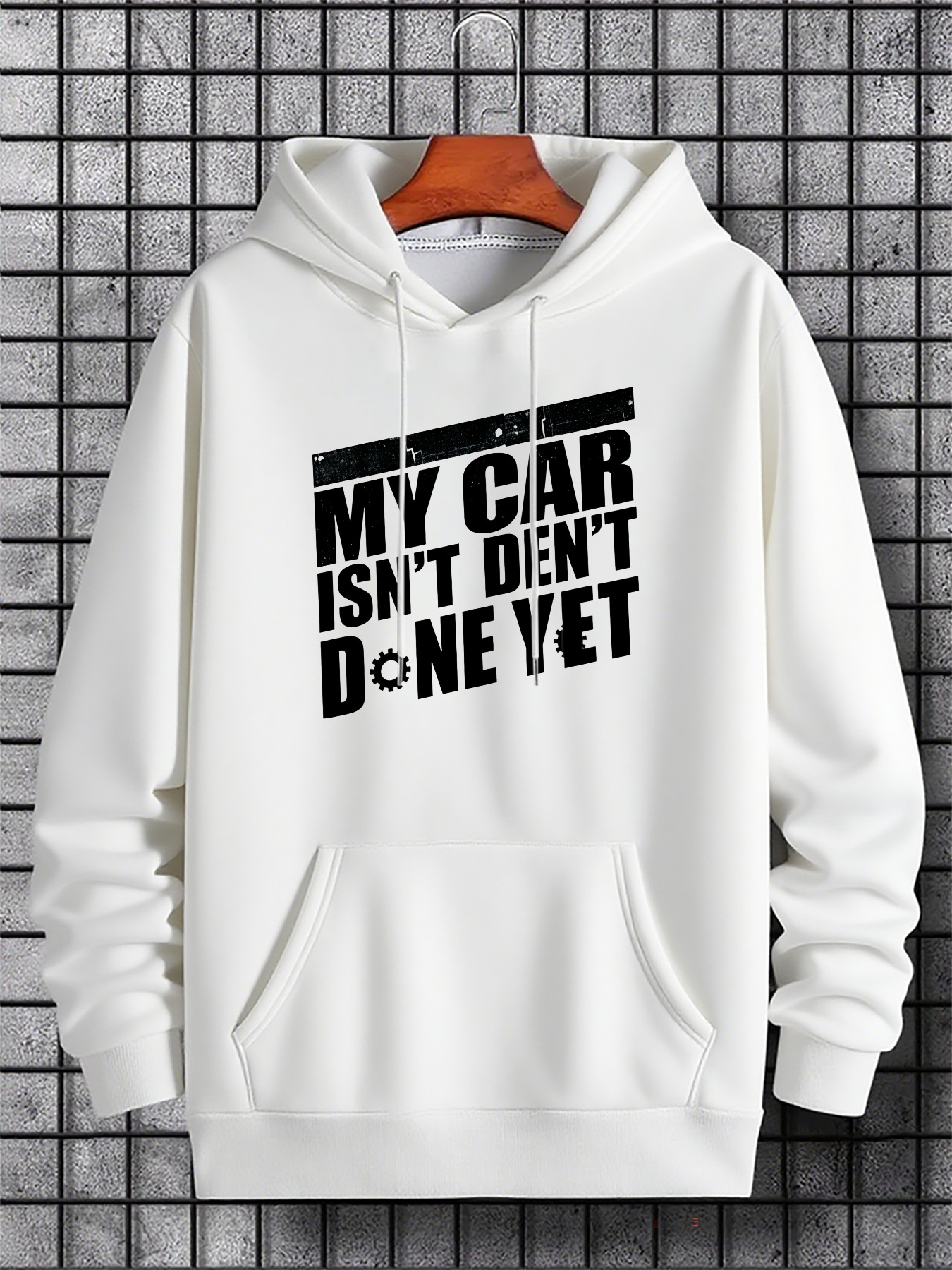 Tailorly Men's Printed Hoodie - My Car Isnt Dent Done Yet Bold Monochrome Urban Statement Hoodie