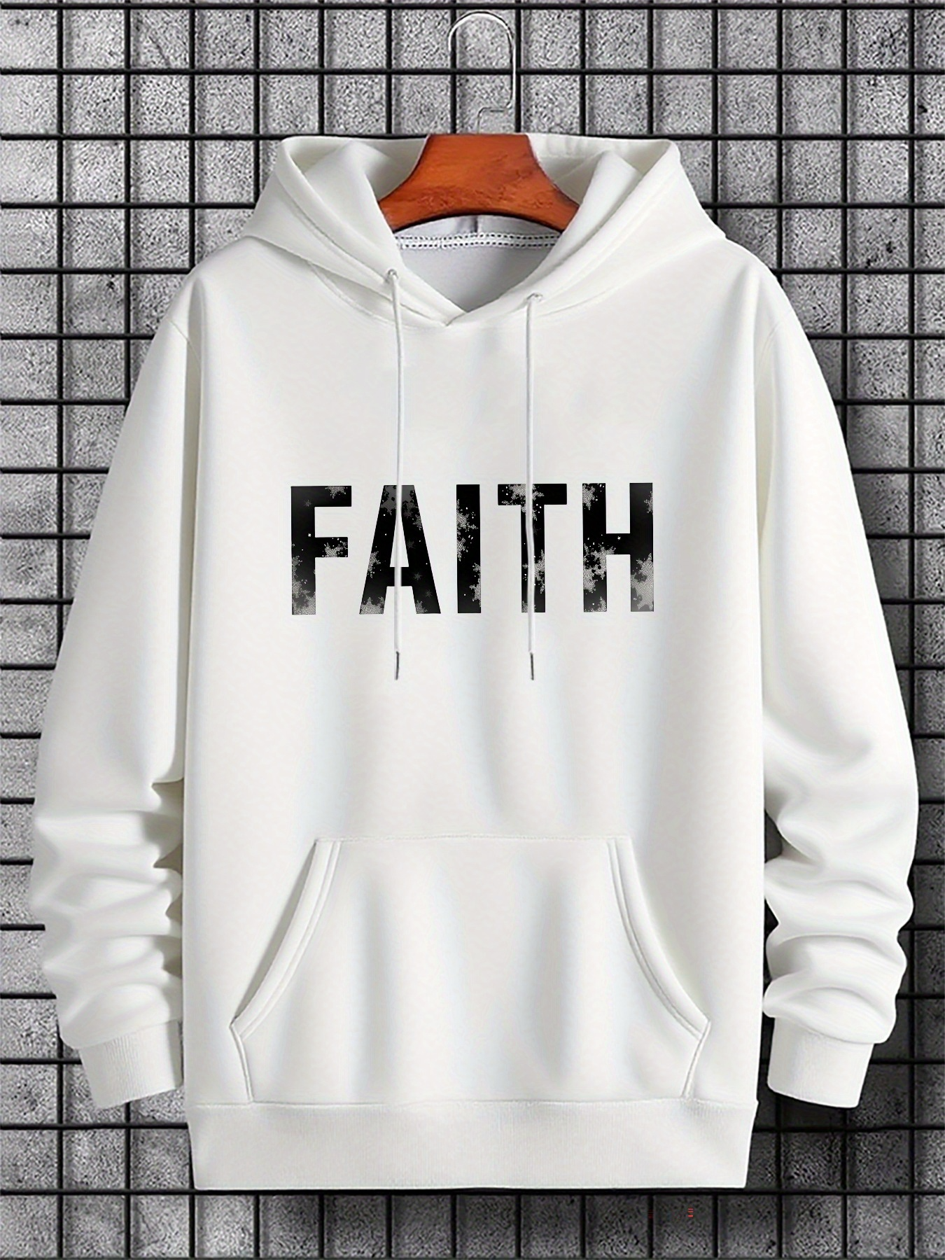 Tailorly Men's Printed Hoodie - Faith Bold Black Lettering On Clean White Hoodie Faith
