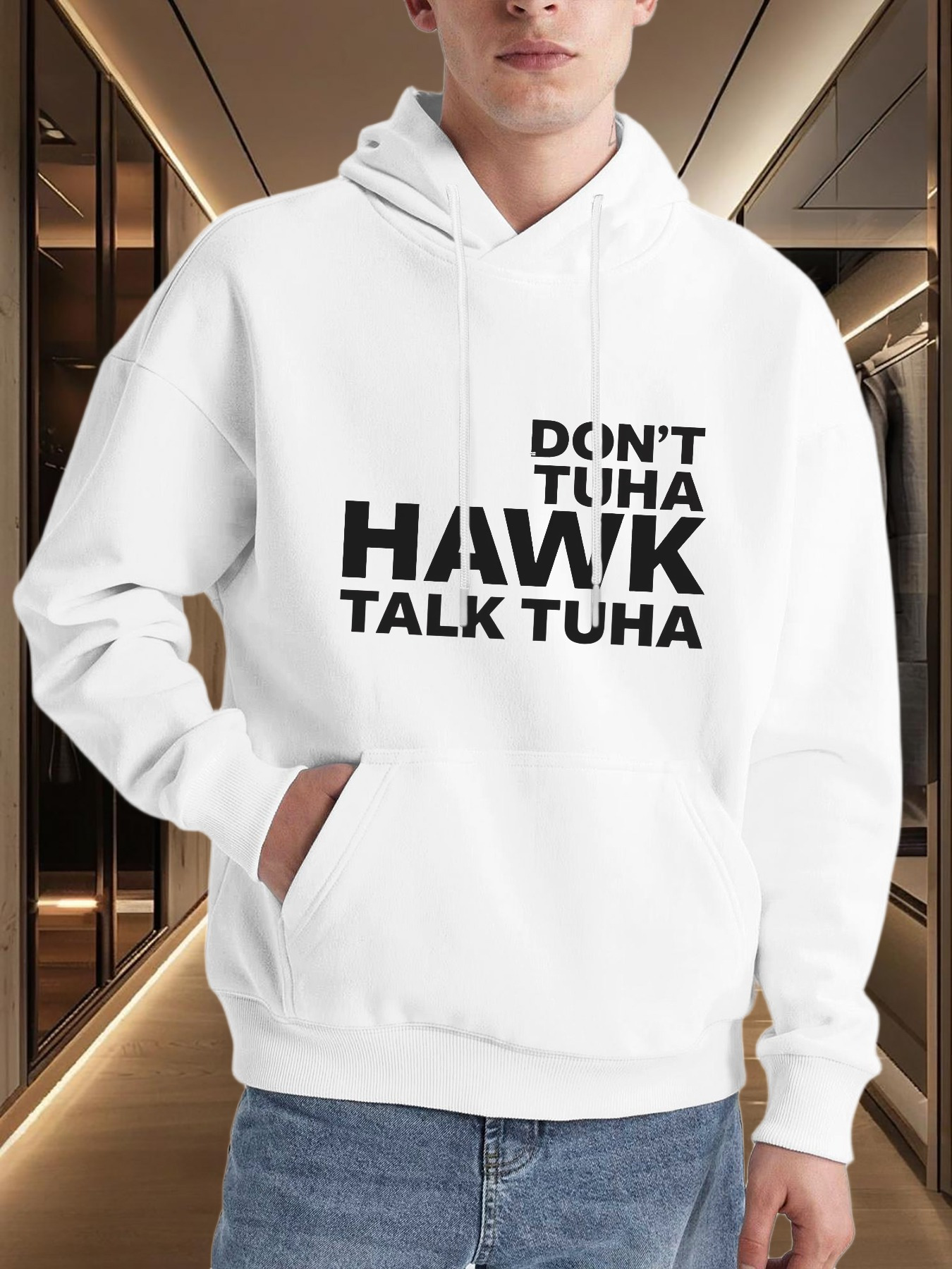 Tailorly Men's Printed Hoodie - Dont Tuha Hawk Talk Tuha Bold Modern Statement Hoodie