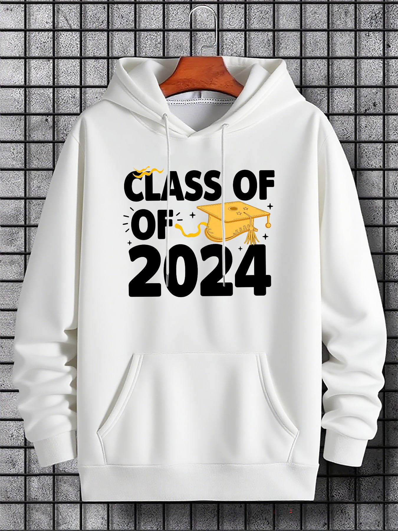 Tailorly Men's Printed Hoodie - Class Of 2024 Graduation Cap With Confetti Under Bright Spotlight